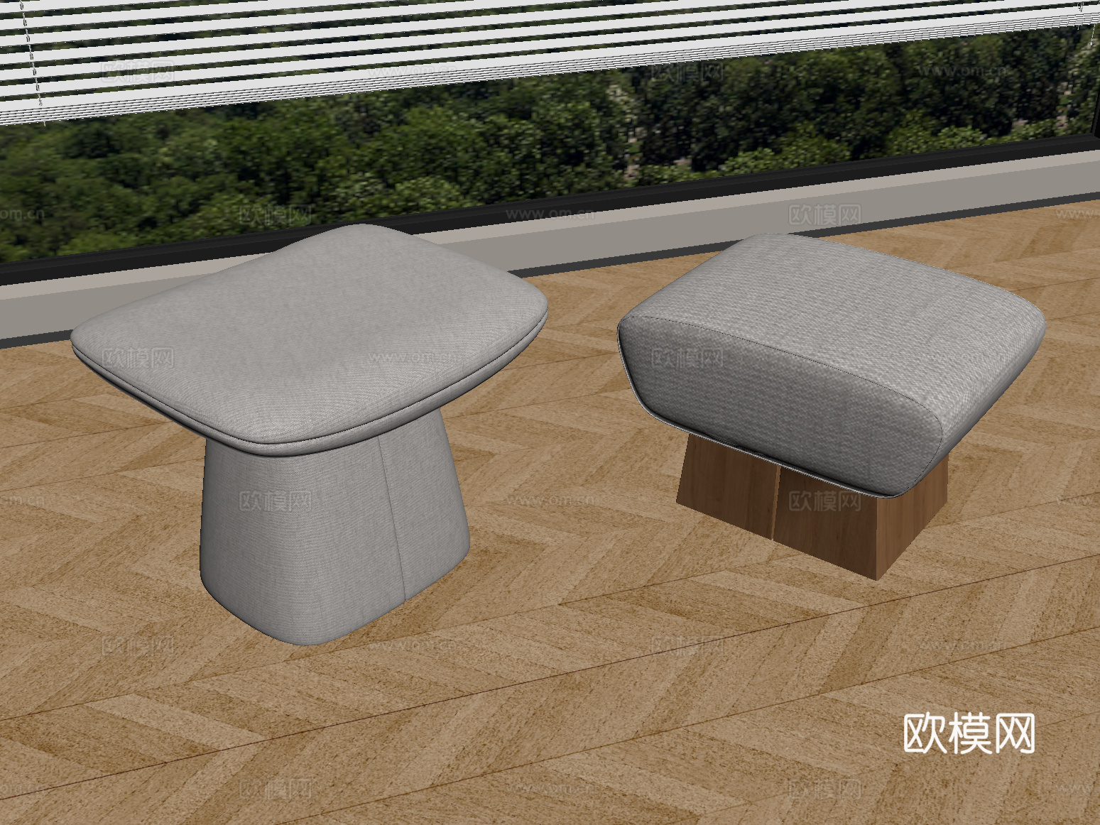 现代矮凳 方凳 换鞋凳su模型下载（渲染图2）