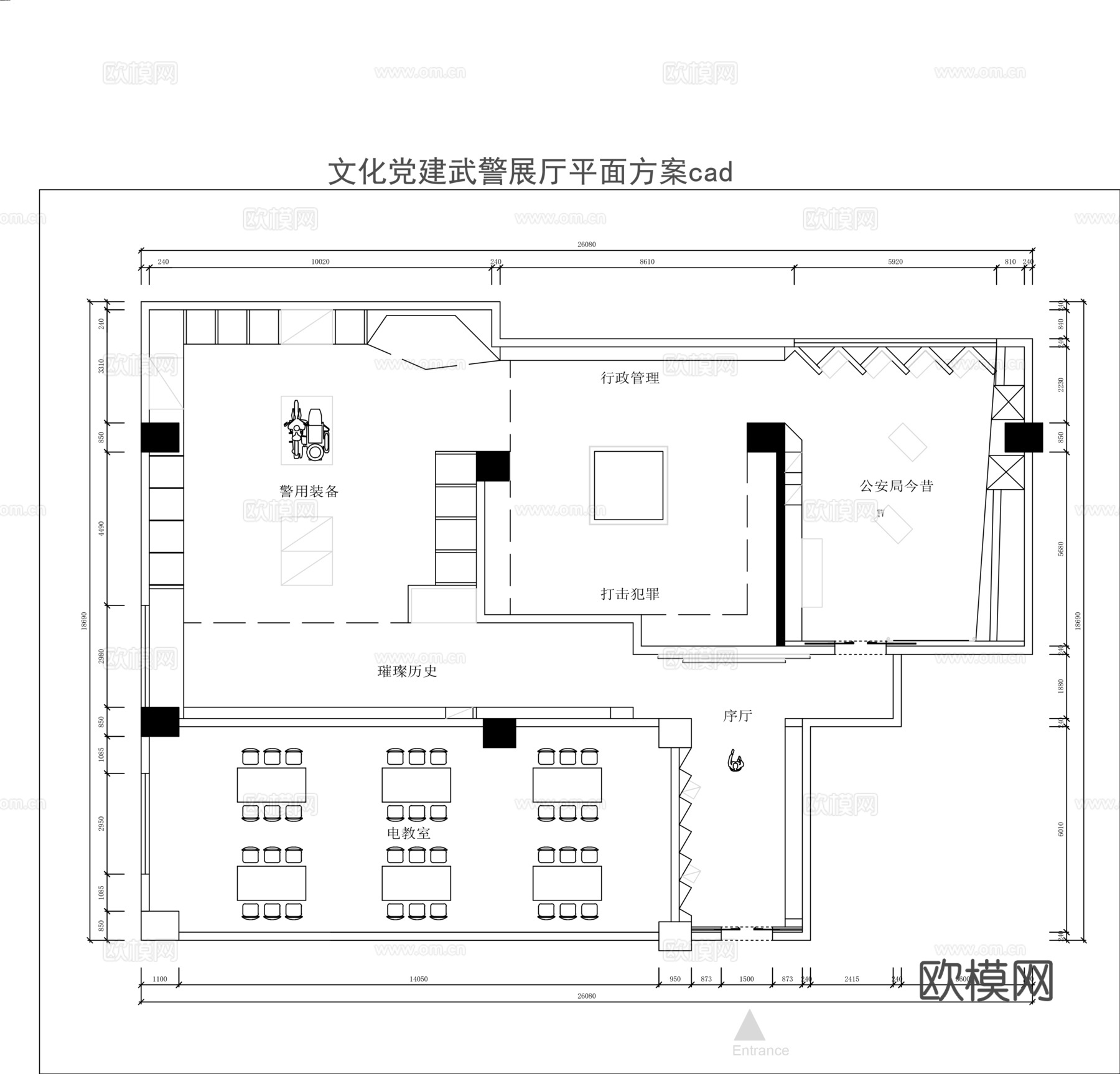 文化党建展厅平面图cad施工图
