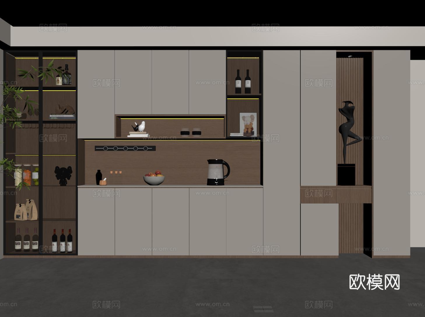 现代酒柜 定制满墙酒柜su模型