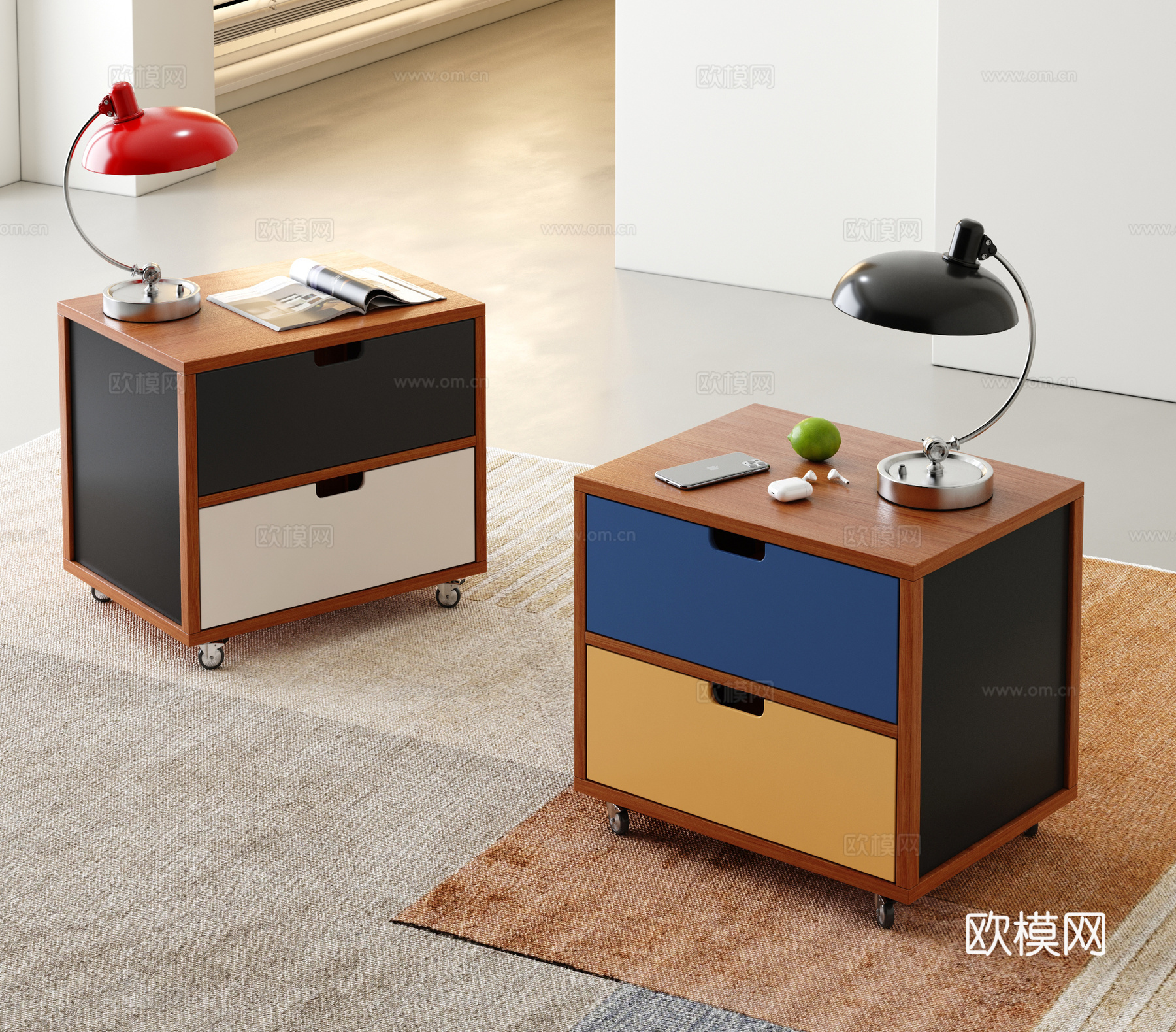 包豪斯移动床头柜 中古风移动边柜 移动边柜 移动床头柜3d模型下载