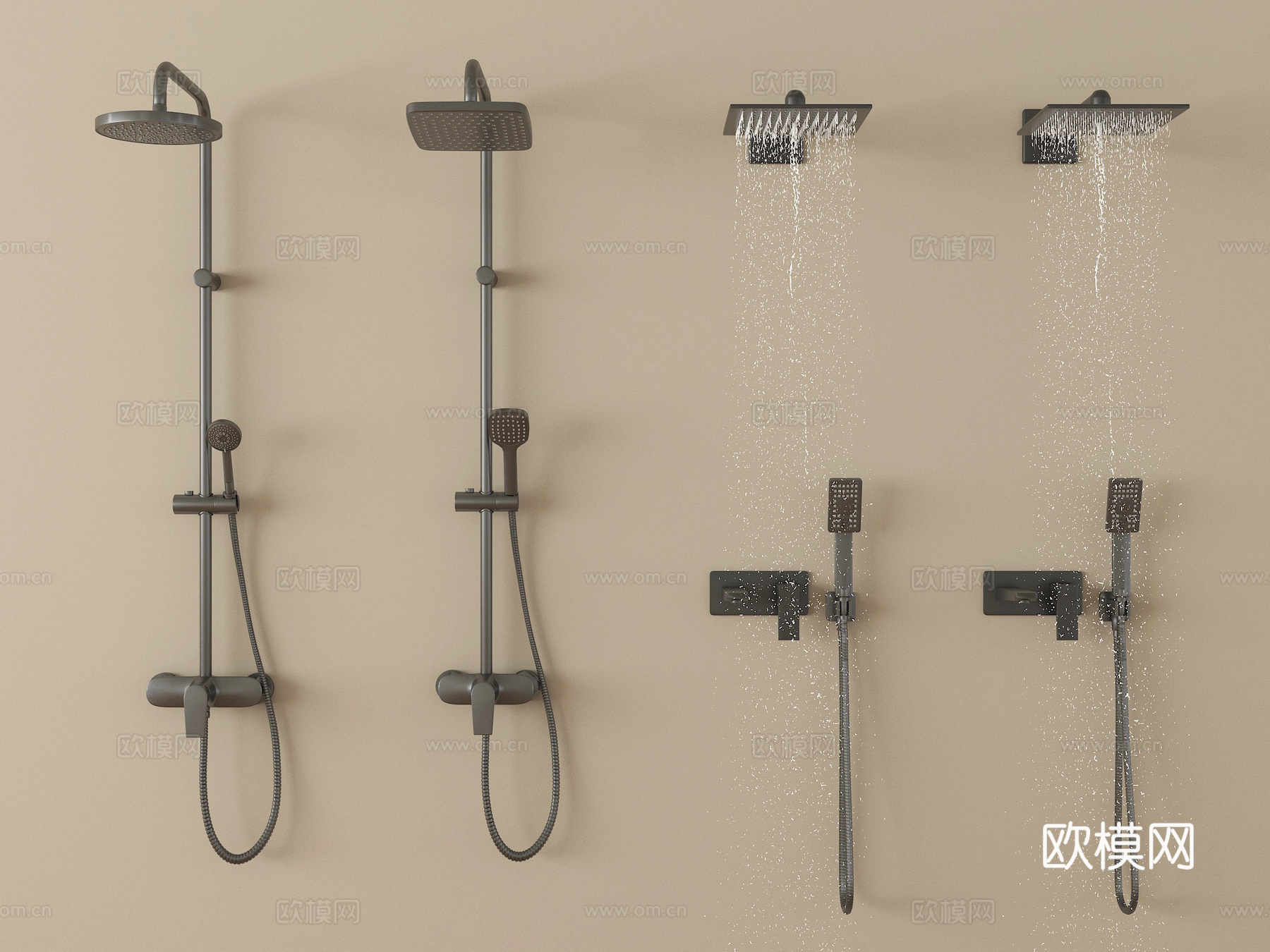 现代淋浴花洒 不锈钢花洒su模型