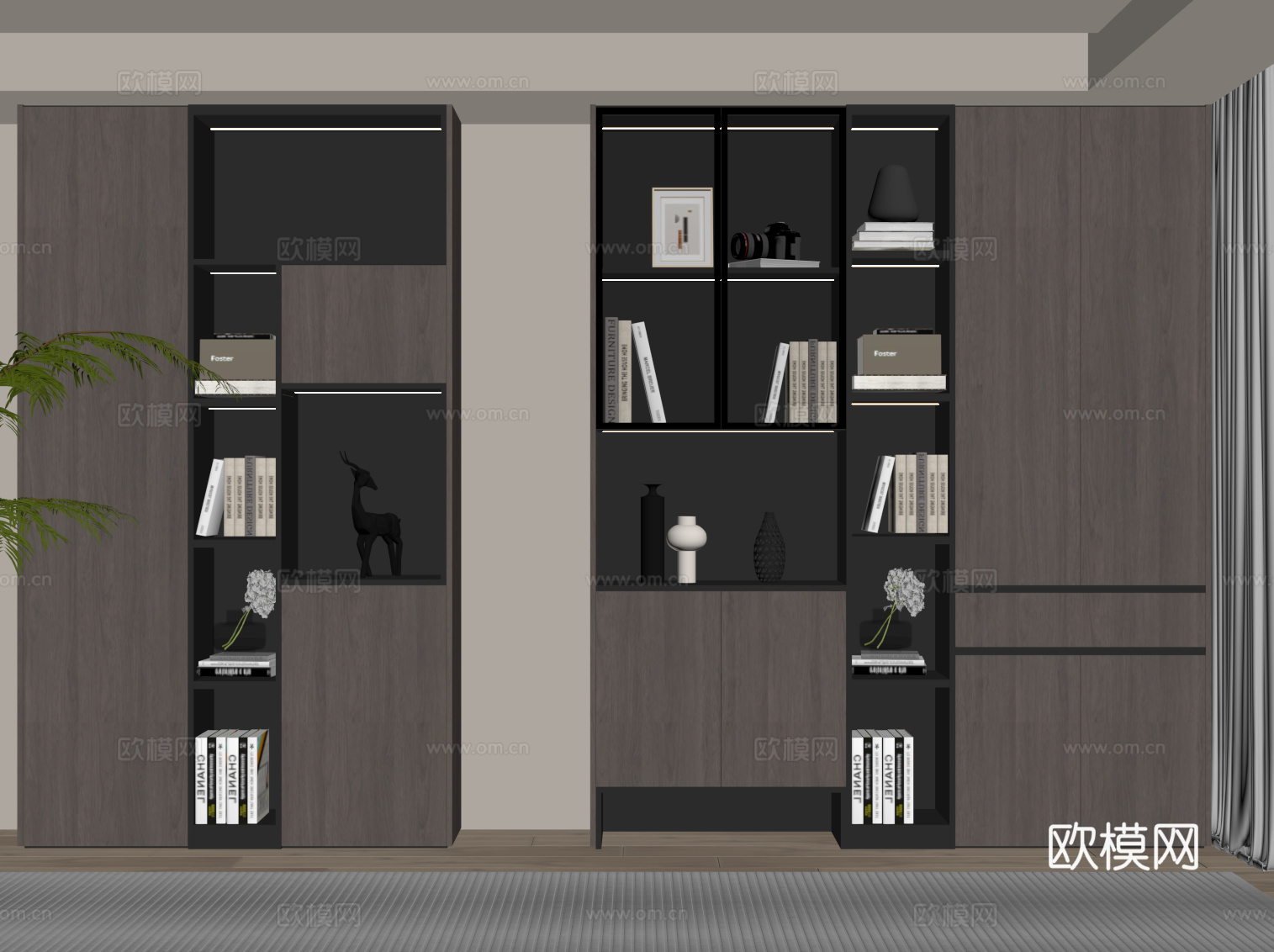 现代意式书柜 置物柜su模型