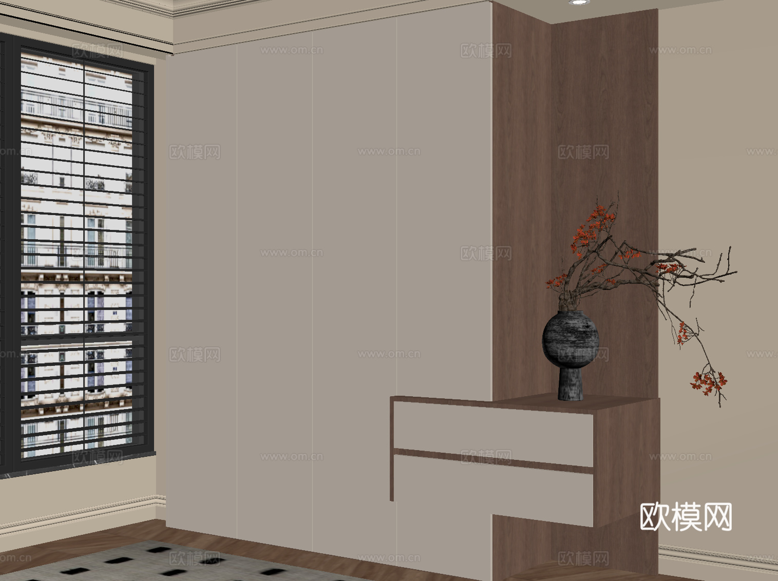 现代中古风衣柜 通顶衣柜su模型