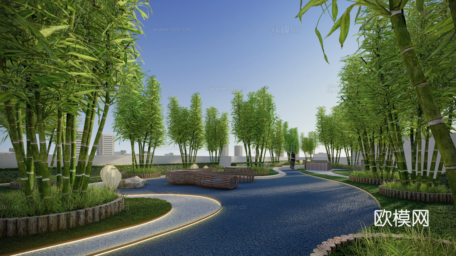 新中式屋顶花园 露台花园 花园平台 屋顶花园 花园su模型