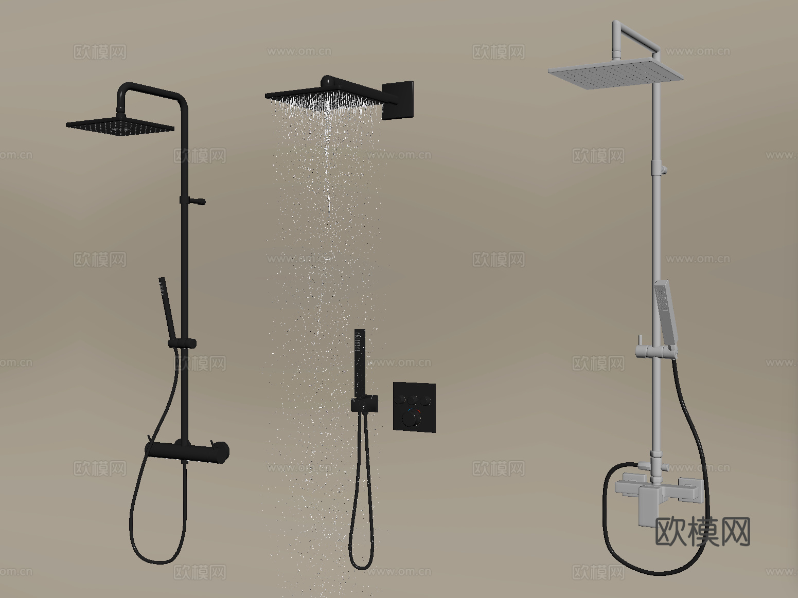现代淋浴花洒 不锈钢花洒su模型