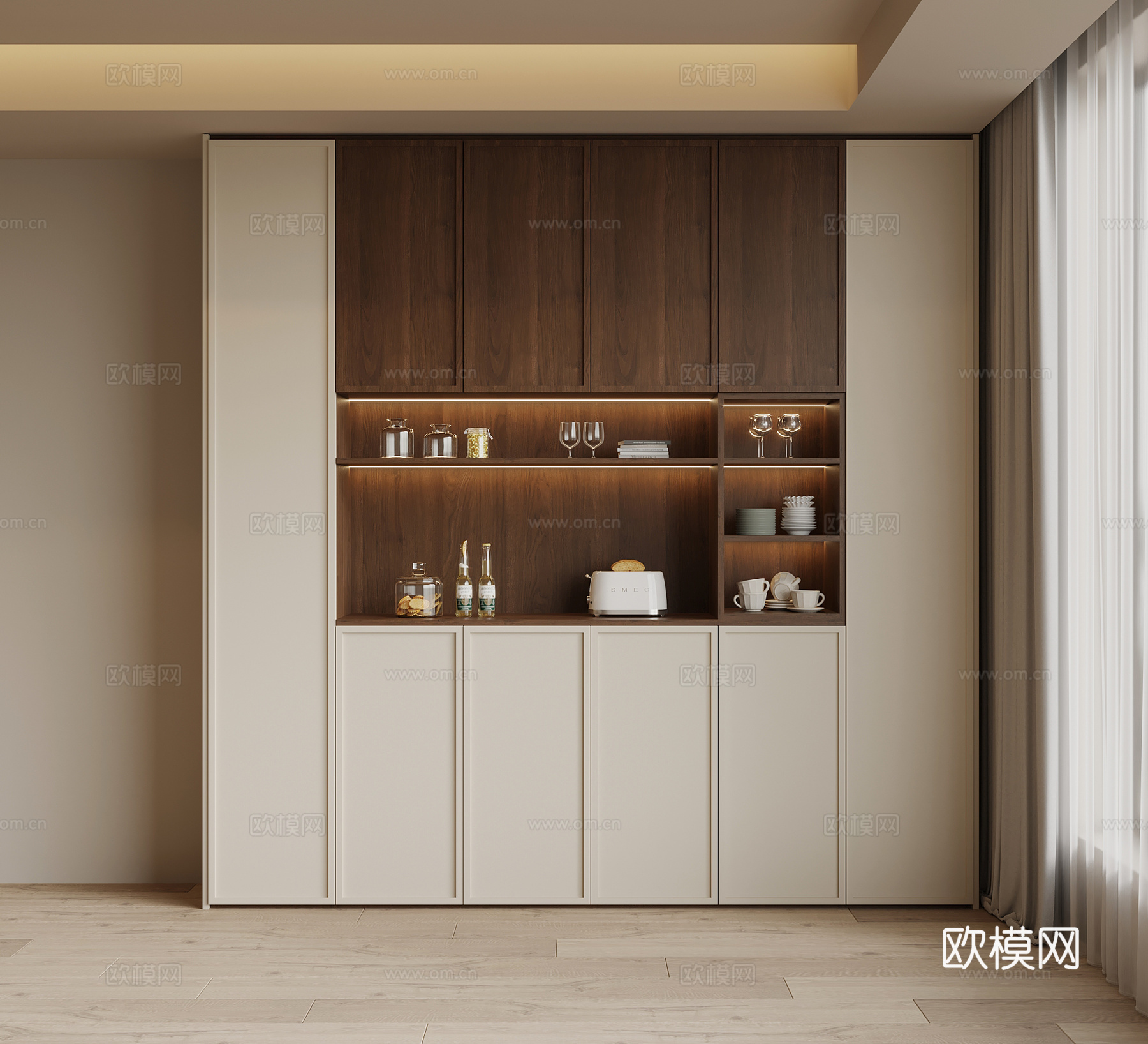 中古风酒柜 餐边柜3d模型下载