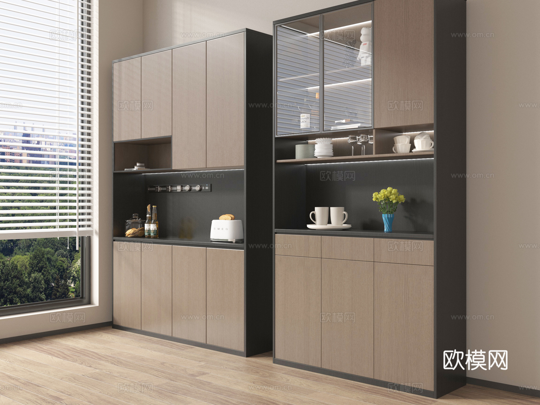 意式茶水柜 茶水间su模型
