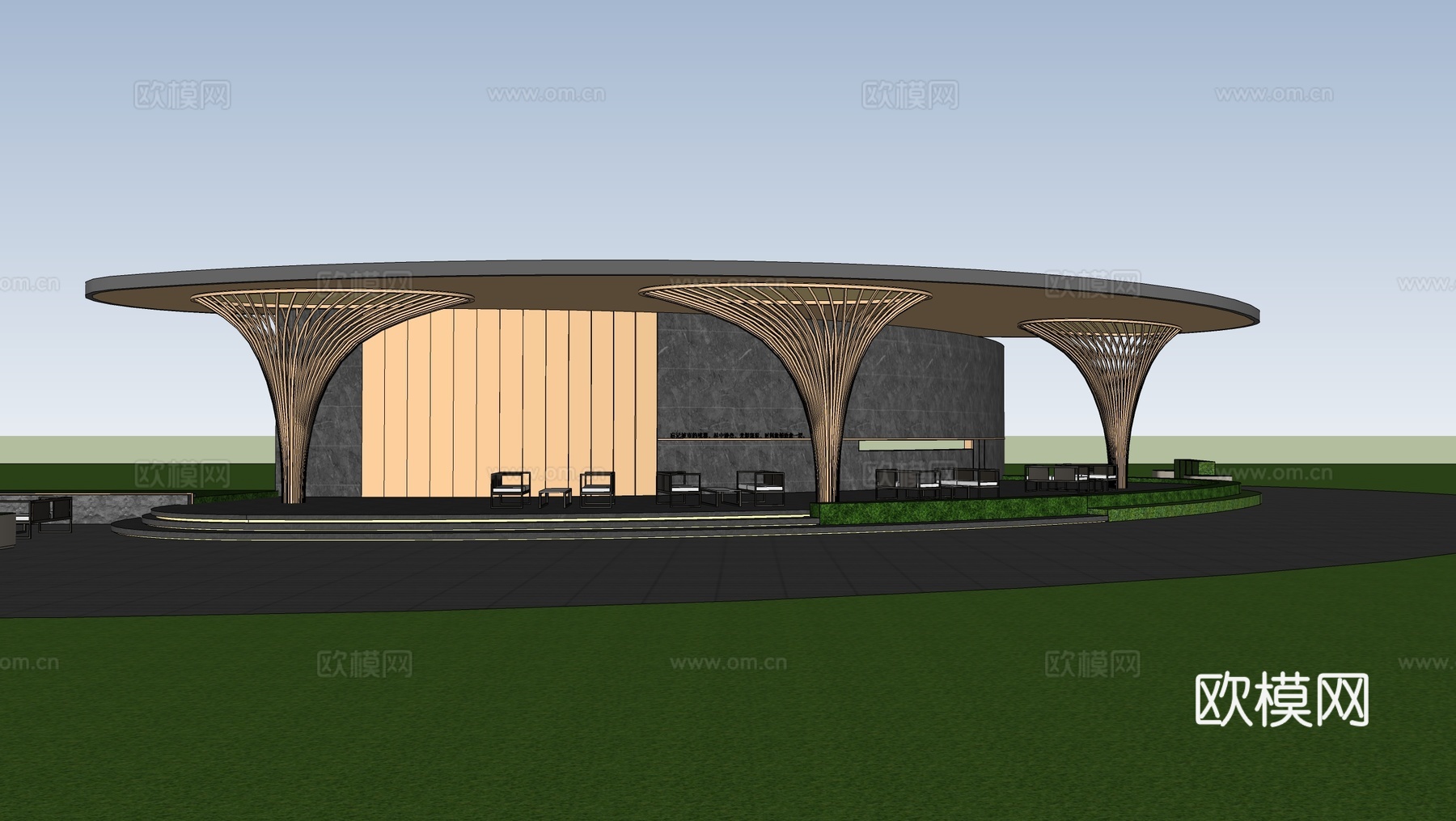 现代风格廊架 景观廊架su模型下载（渲染图2）