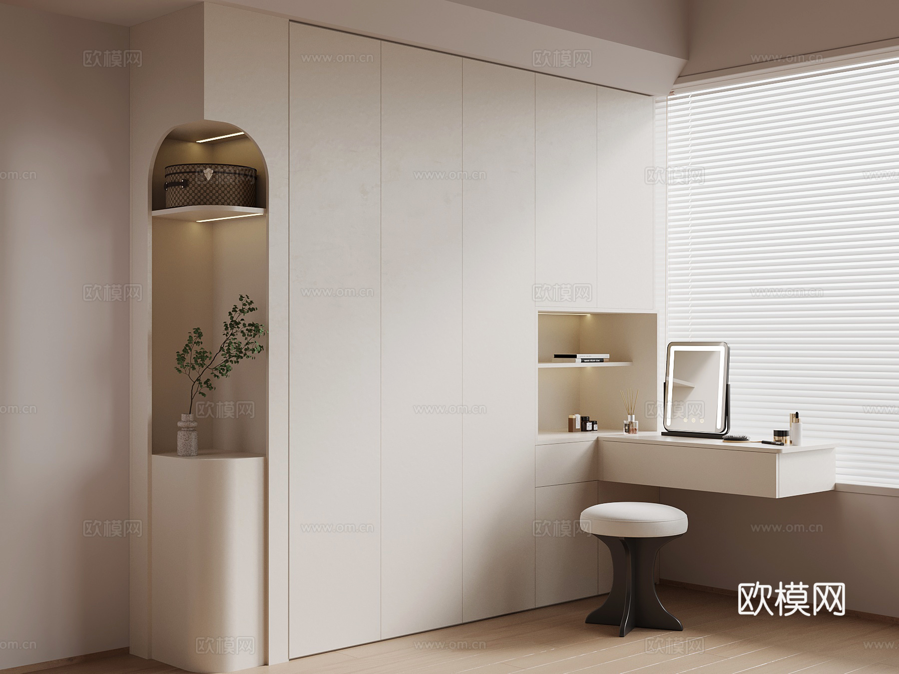 现代衣柜 梳妆台 带桌衣柜su模型