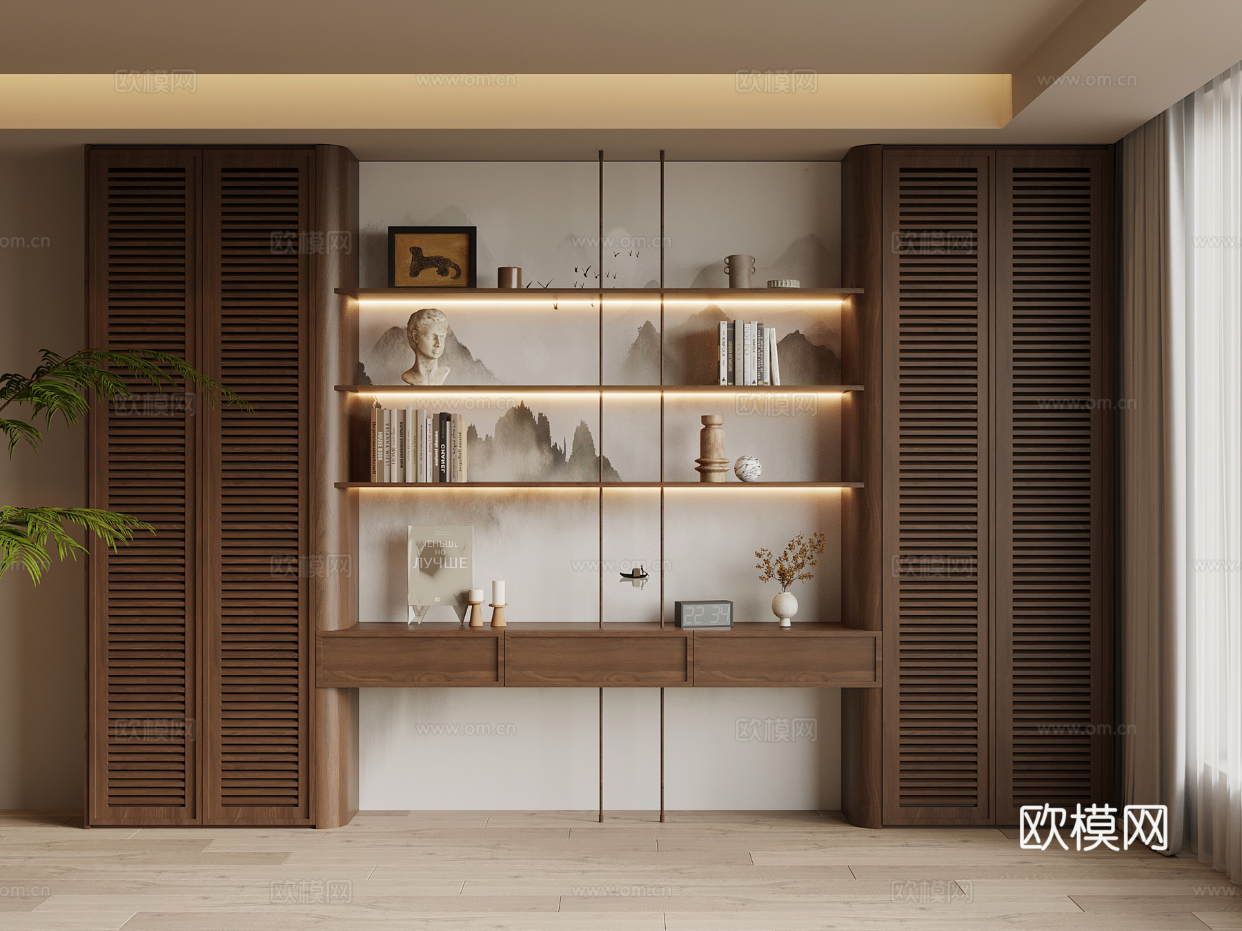 新中式书柜 宋式风书柜su模型
