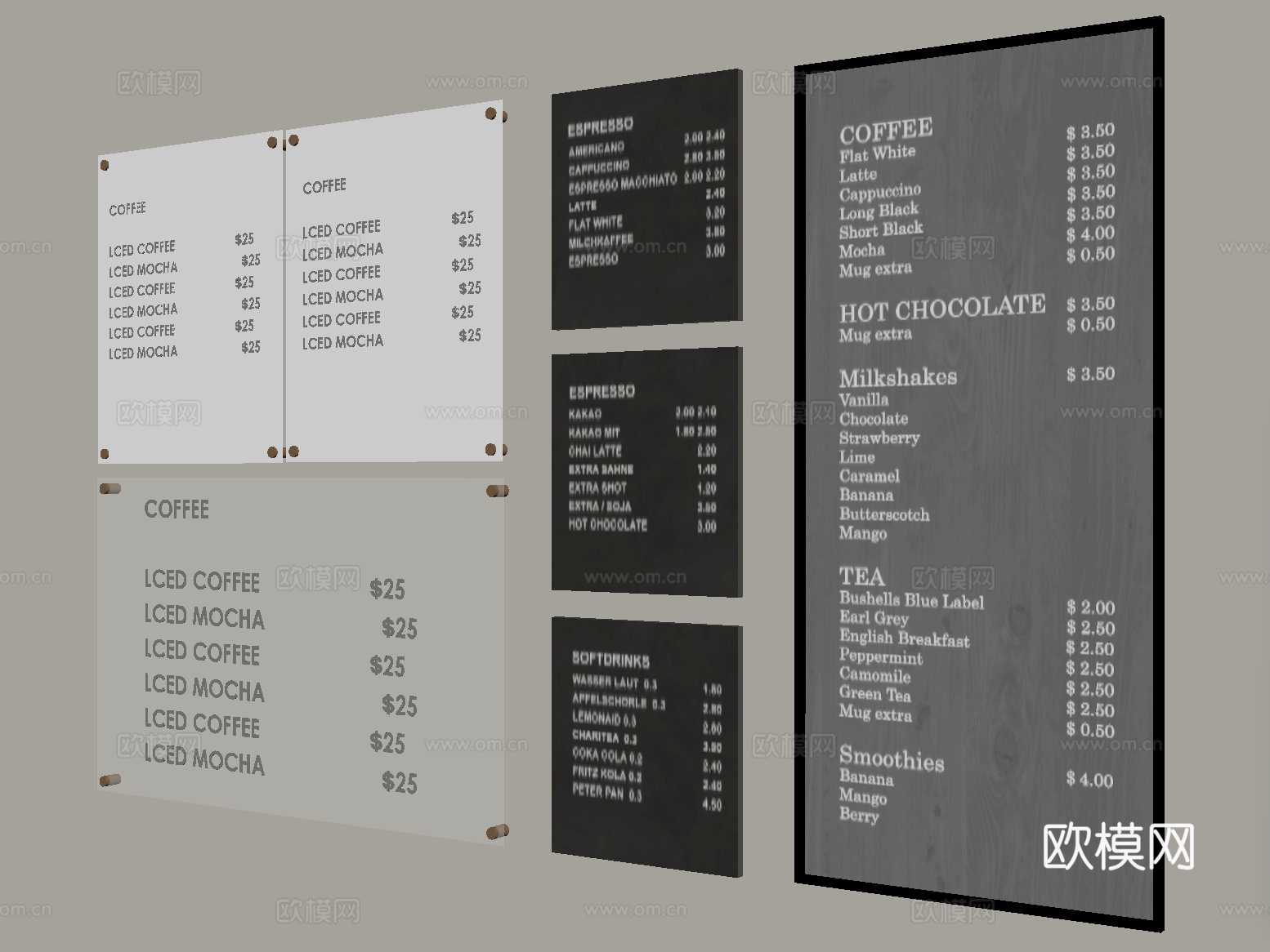 现代咖啡店标价 标识 菜单 水牌 展示牌 广告牌su模型
