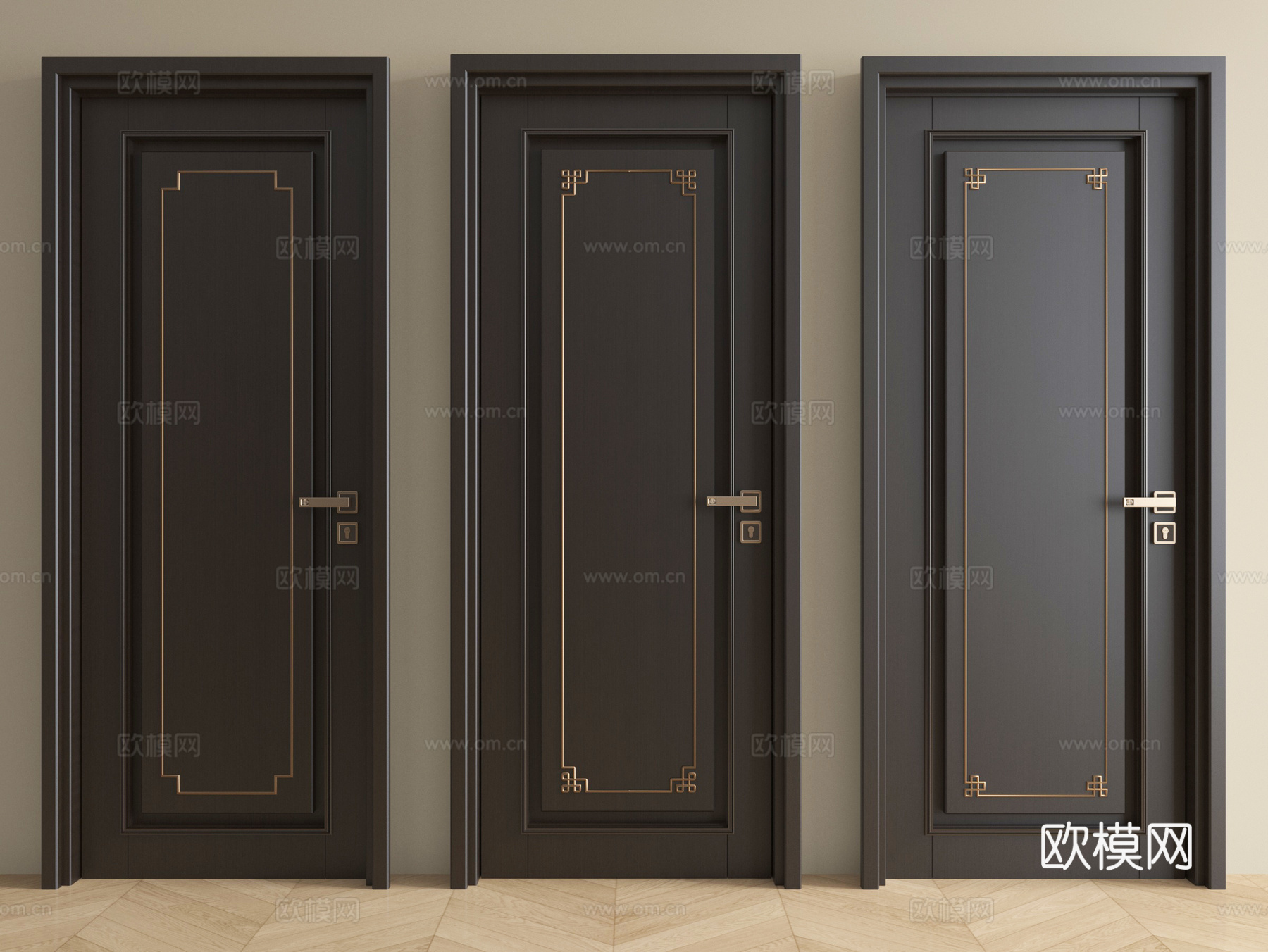 新中式单开门 卧室门 房门 木门 平开门su模型