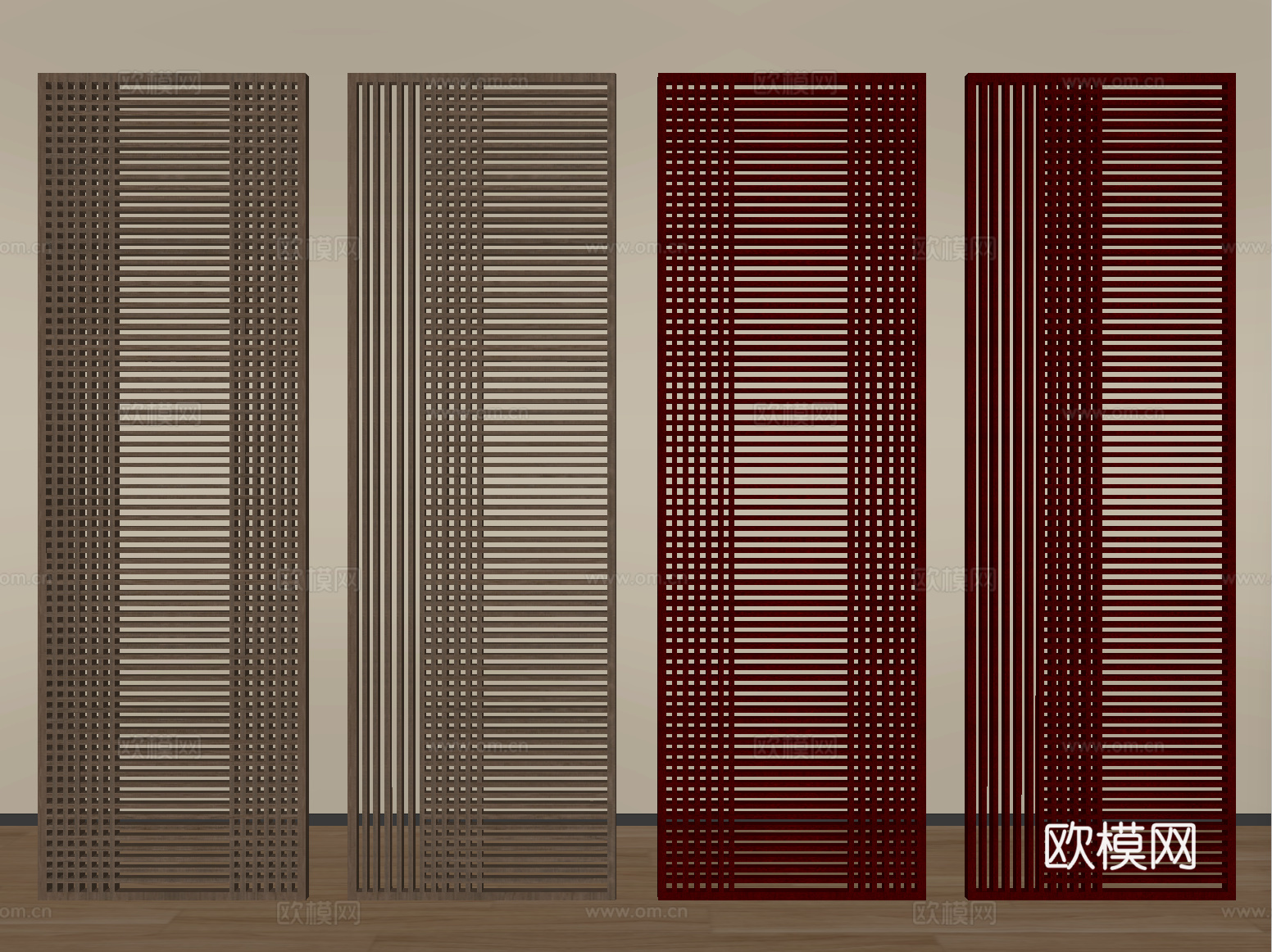 新中式屏风隔断 格子屏风隔断su模型