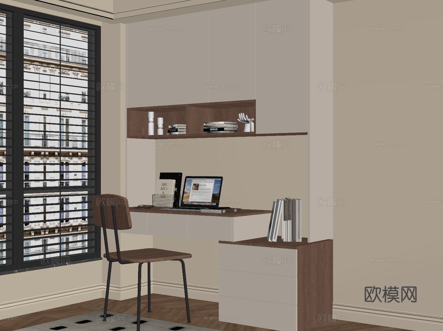 现代中古风书桌柜su模型