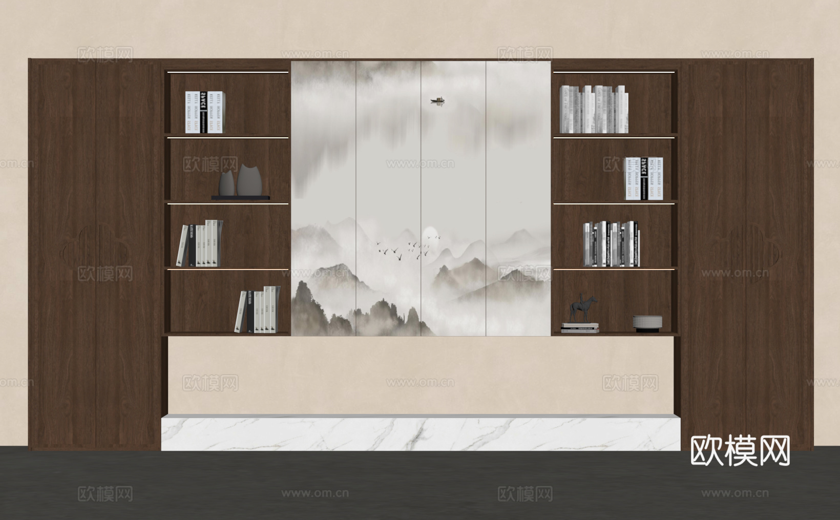 新中式书柜su模型