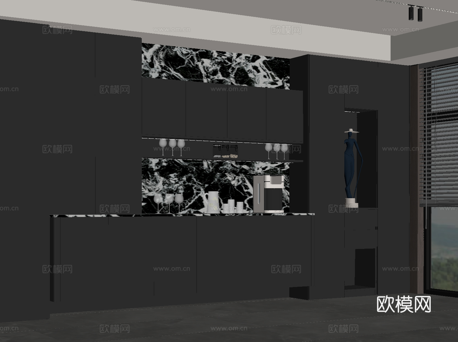现代意式餐边柜 橱柜su模型