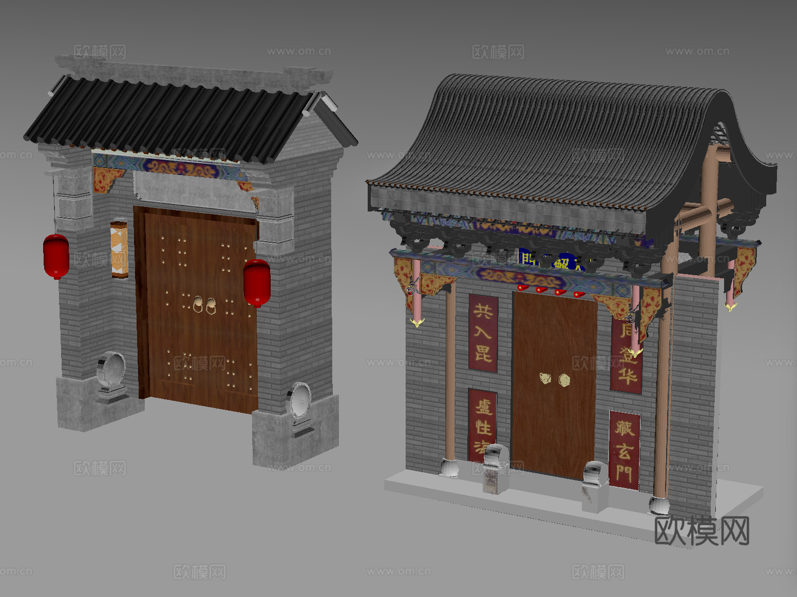 中式庭院门 垂花门 大门 古建门su模型