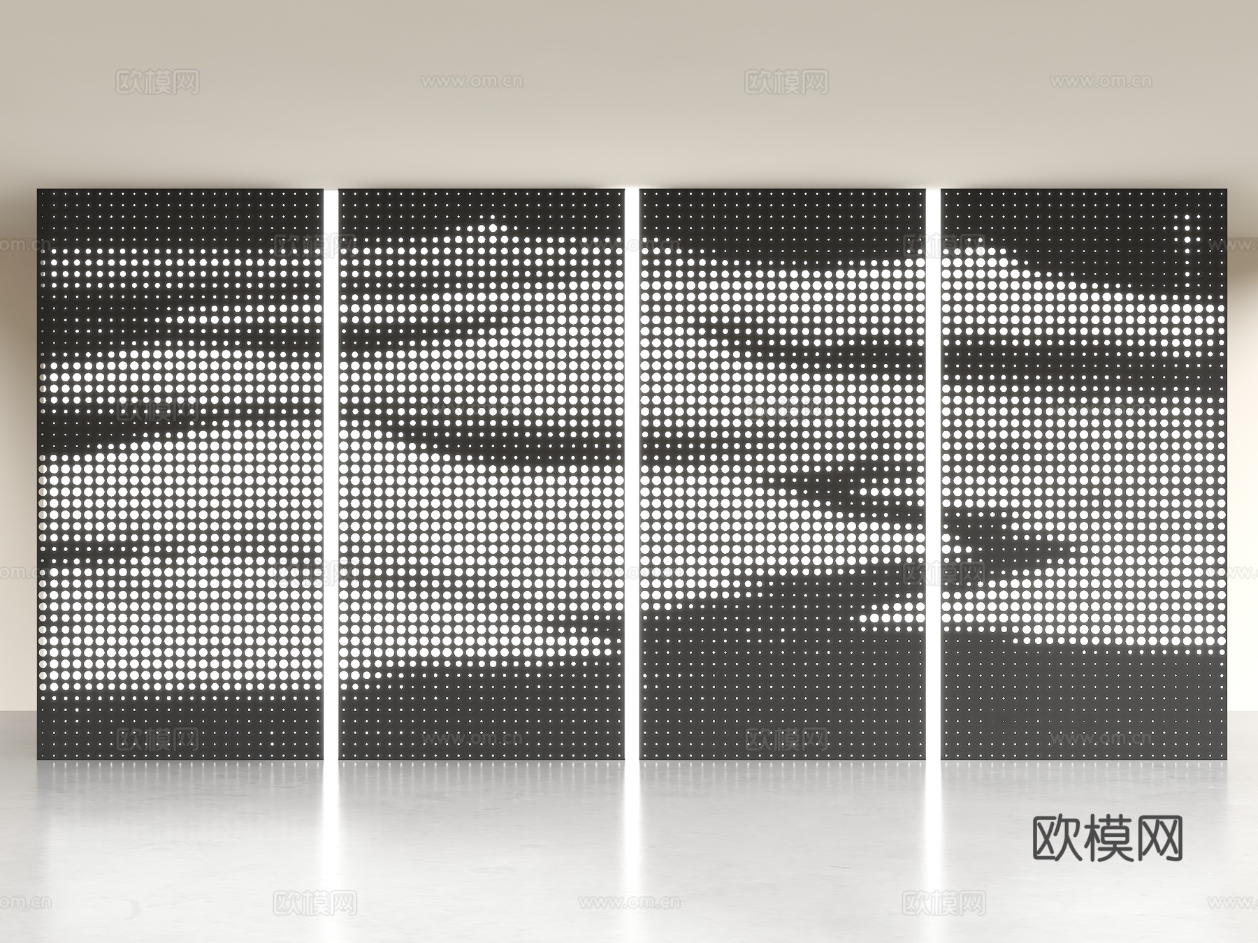 现代穿孔板模型 山水画穿孔板 山水画冲孔背景墙 渐变穿孔板su模型下载（渲染图1）