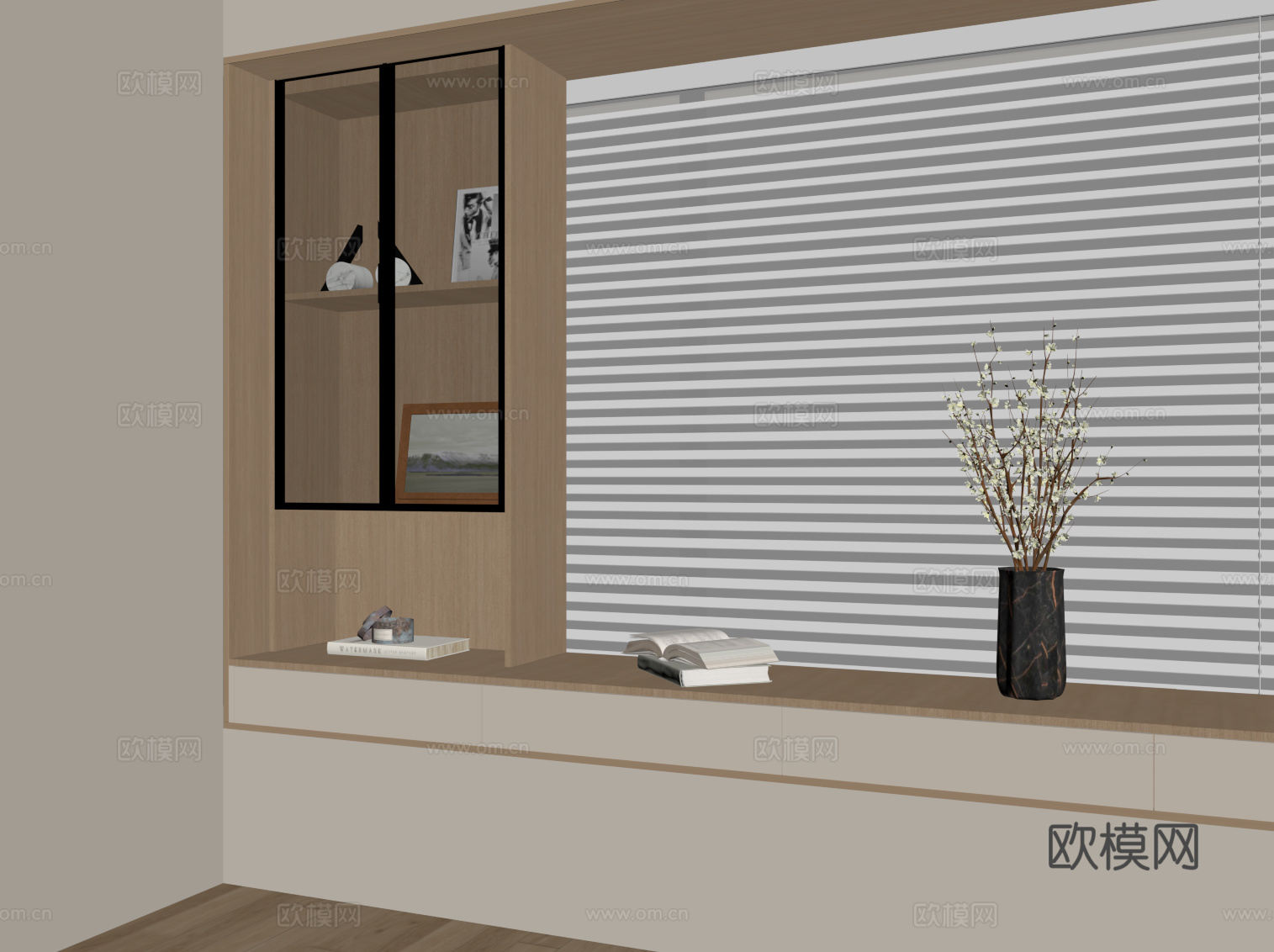 现代飘窗台 飘窗柜su模型