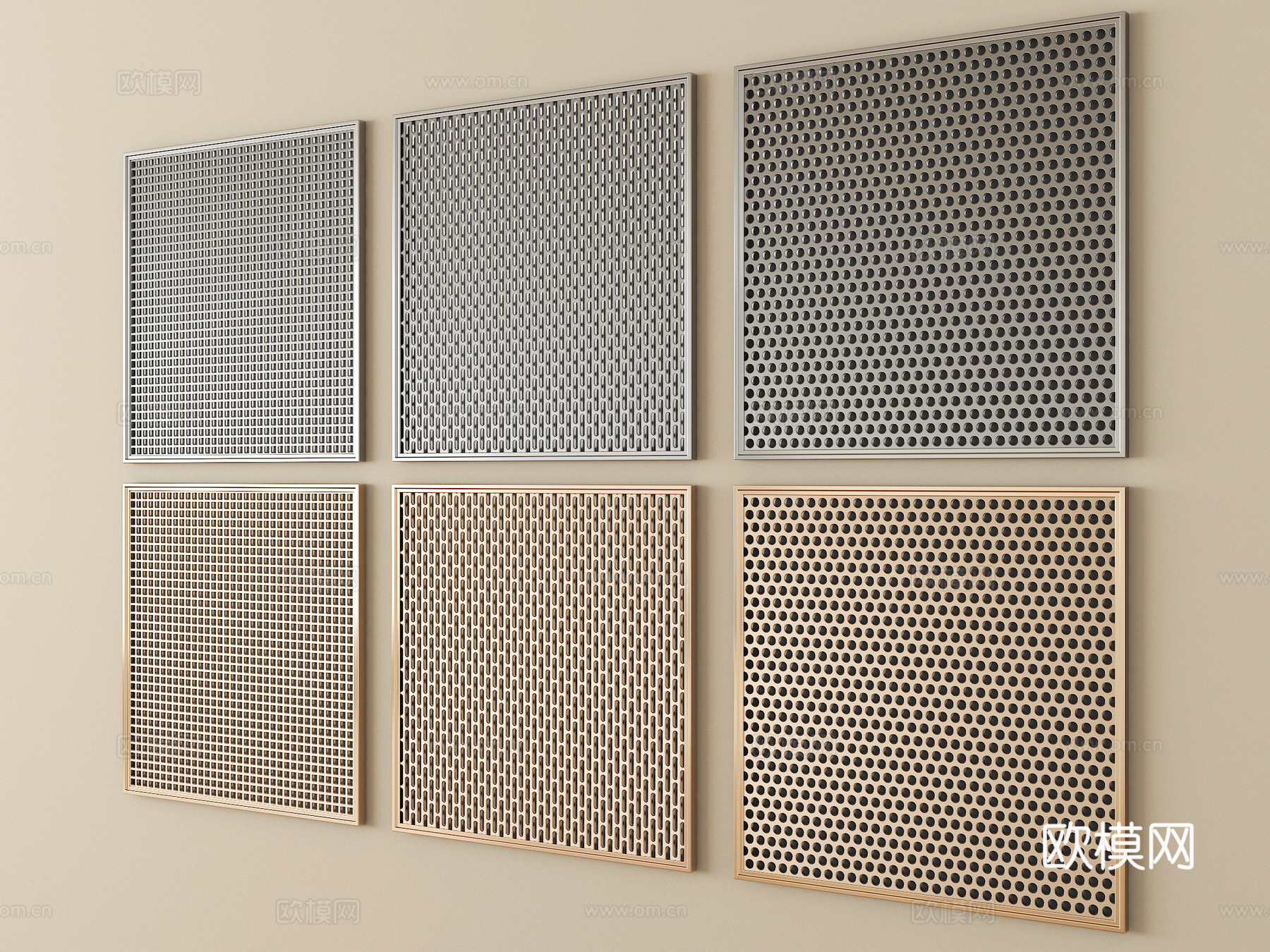 现代冲孔板 金属板 穿孔护墙板 镂空板3d模型下载