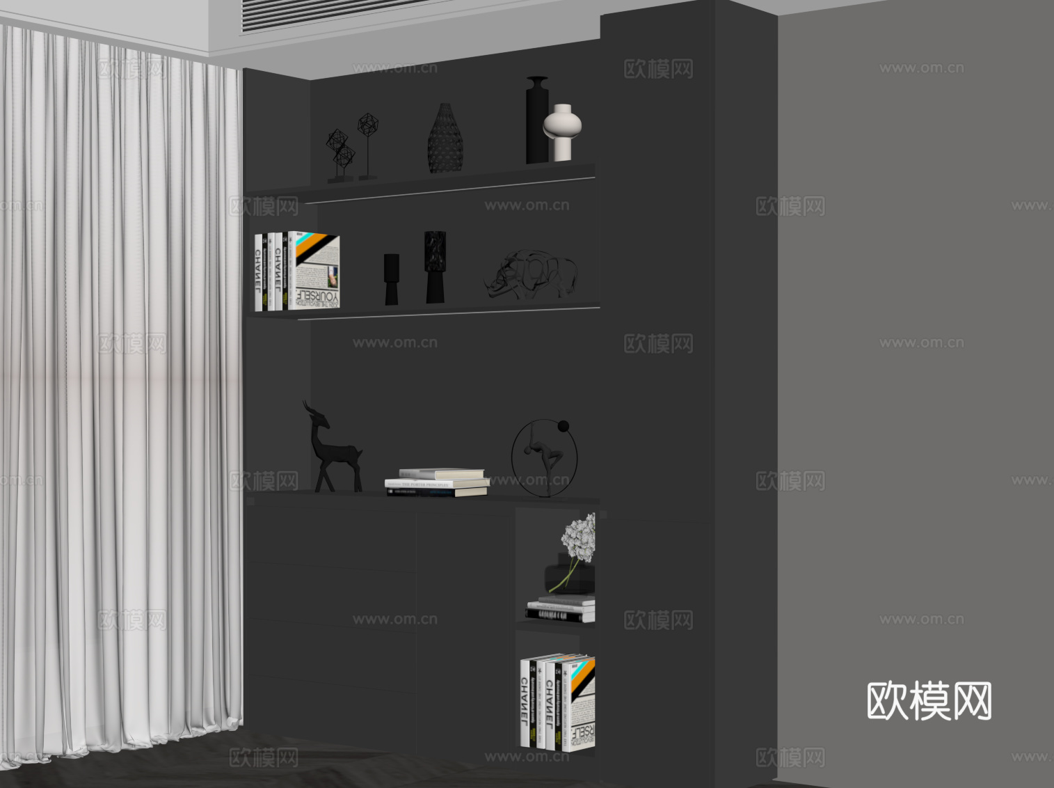 现代置物柜 装饰柜su模型