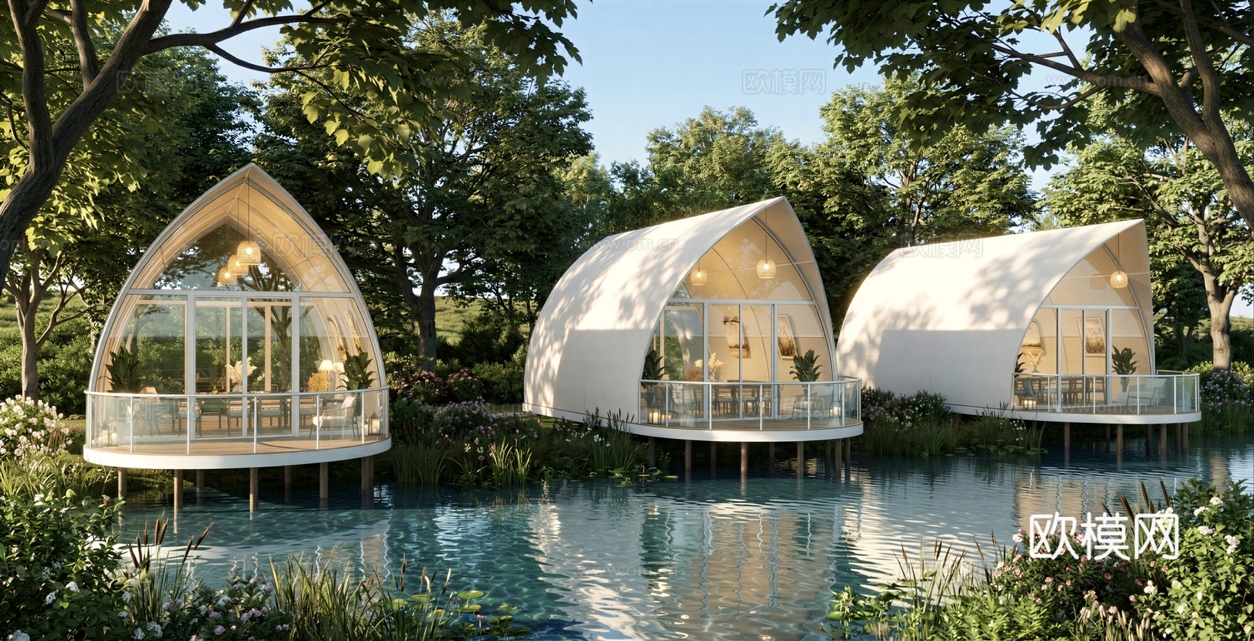 滨水帐篷餐饮su模型