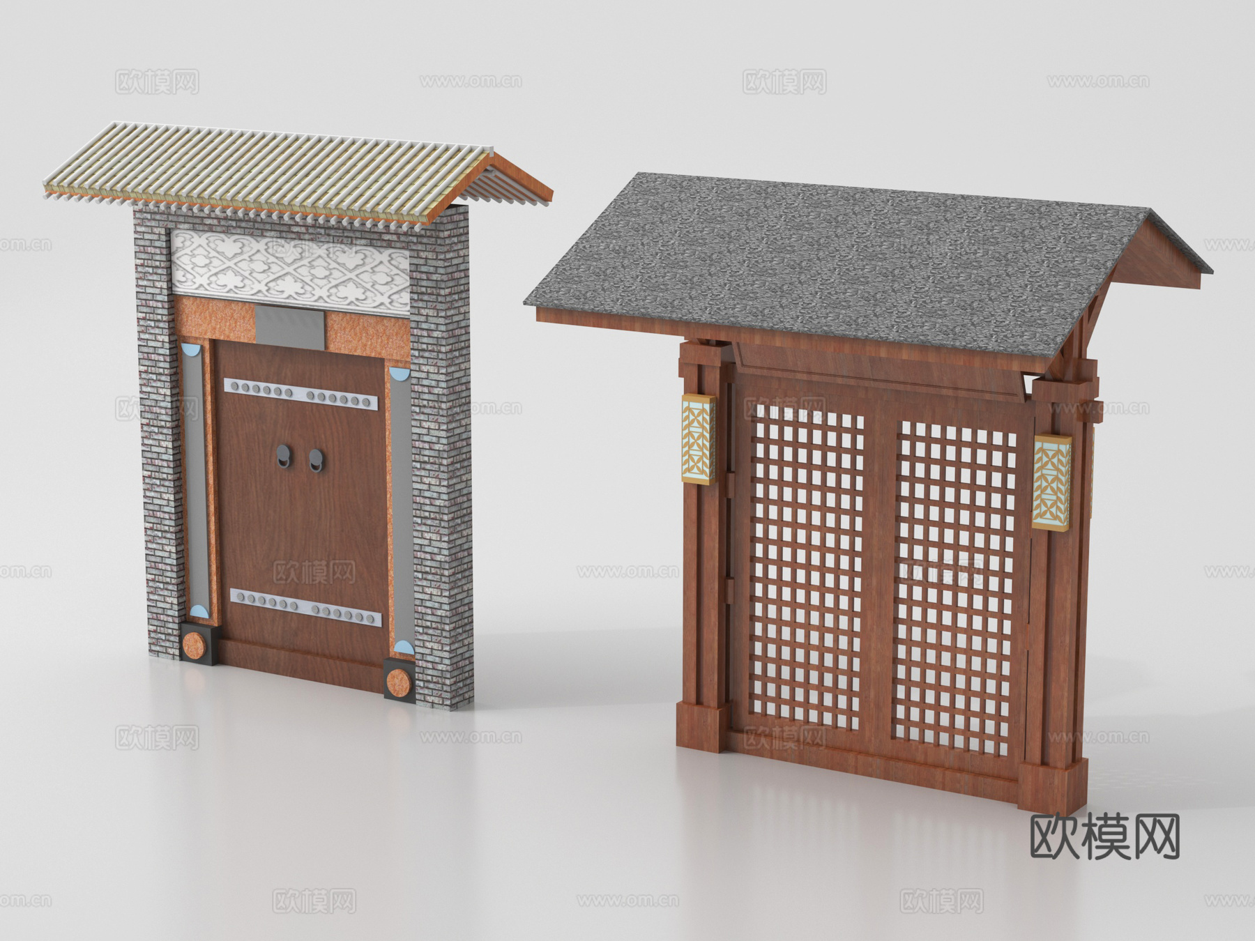 中式创意乡村田园院门 庭院门su模型