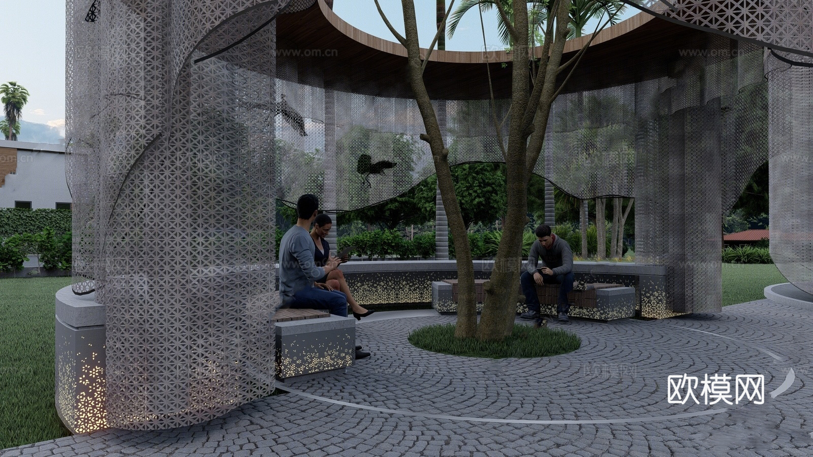 现代廊架 构筑物 景观构筑 景观小品su模型