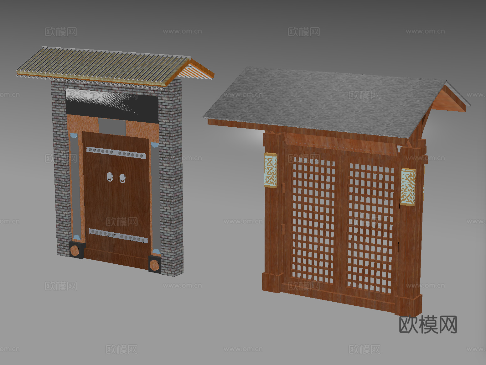 中式创意乡村田园院门 庭院门su模型