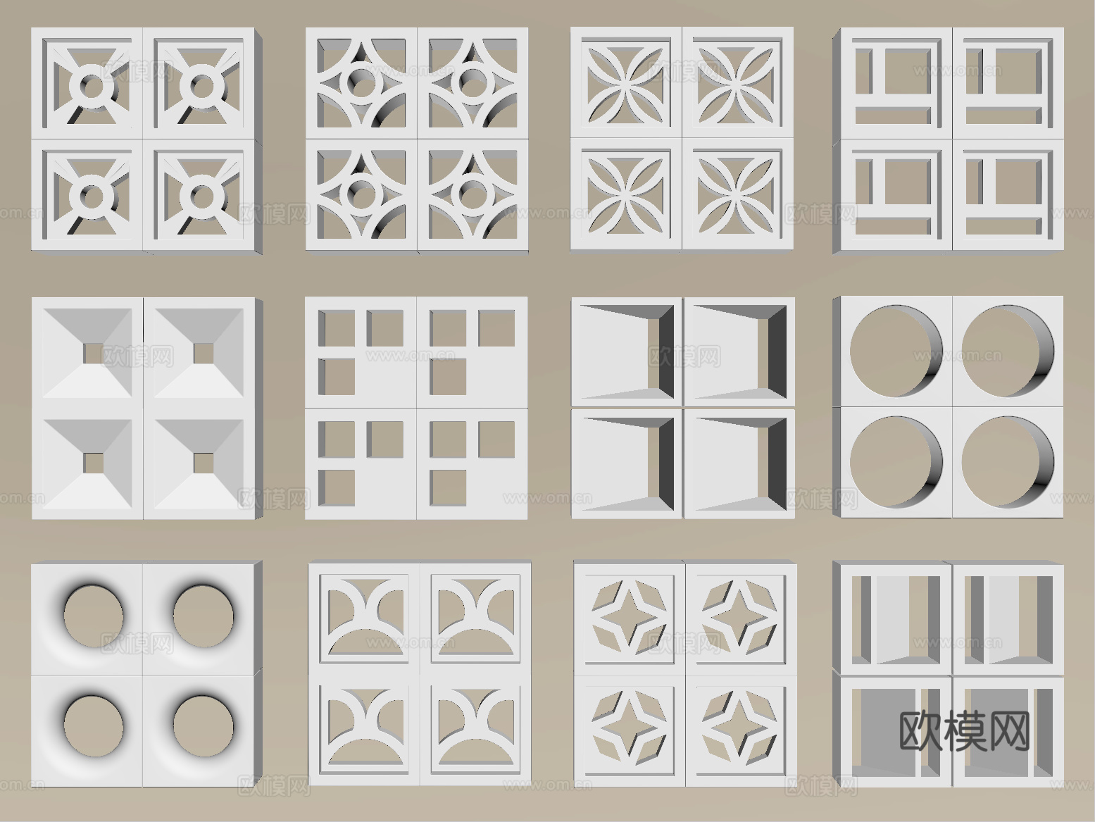 现代水泥砖隔断 镂空水泥砖隔断 空心砖 镂空砖su模型