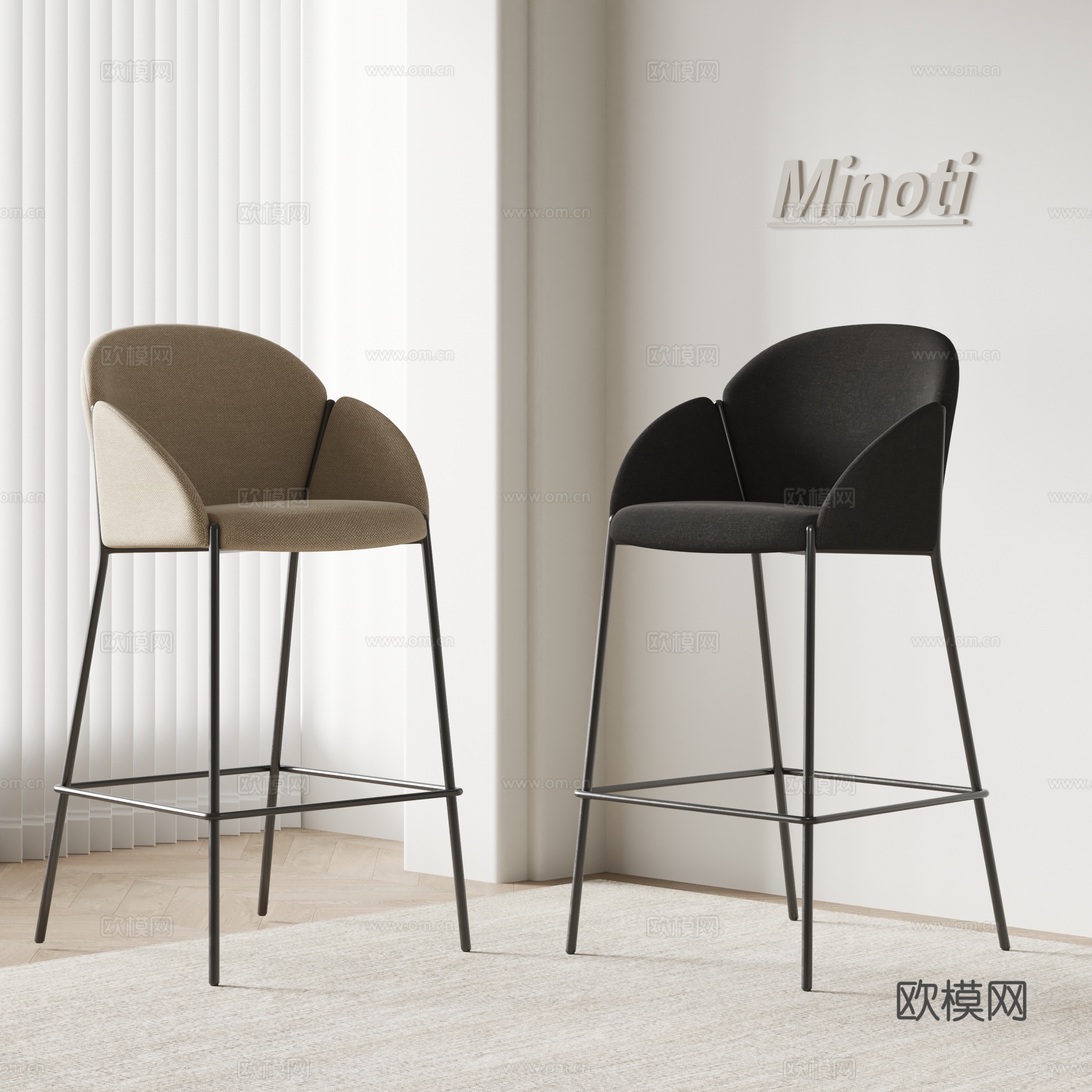 Minotti现代极简吧椅 餐椅 布艺椅子su模型