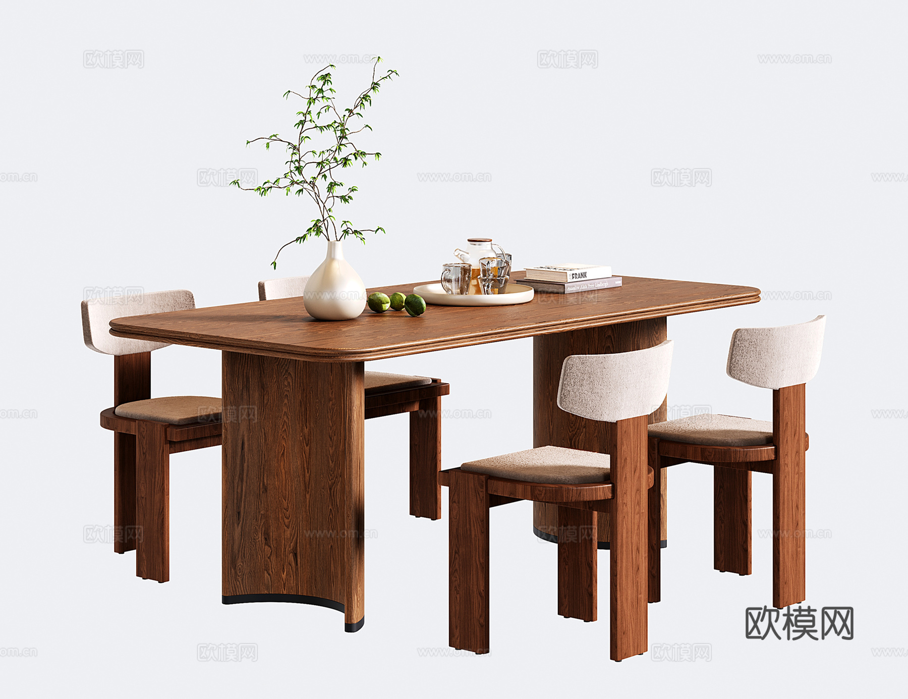 中古现代餐桌椅 长方形木餐桌 餐椅su模型