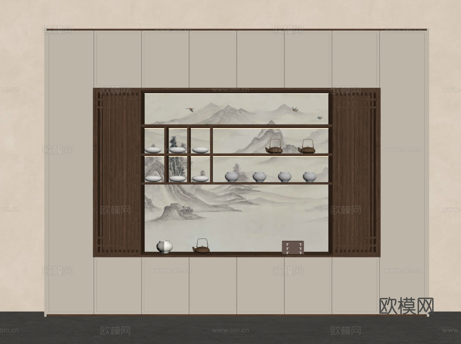 新中式书柜 茶柜 宋式风书柜su模型
