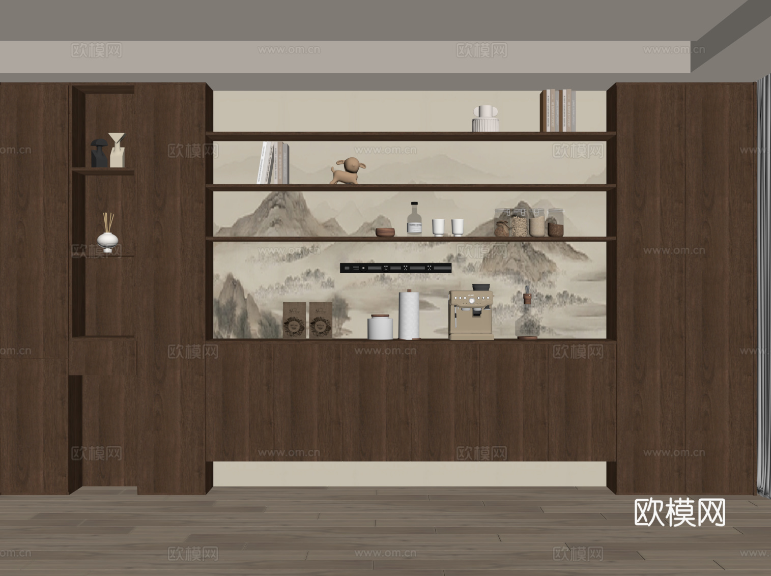 中古风酒柜 餐边柜su模型