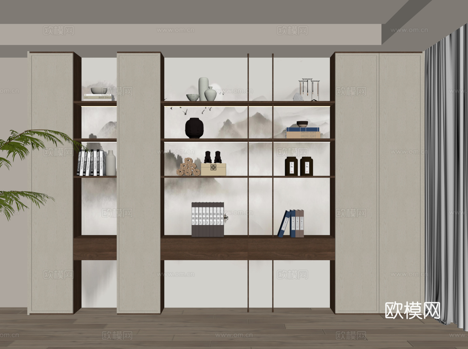 新中式书柜 宋式风书柜su模型