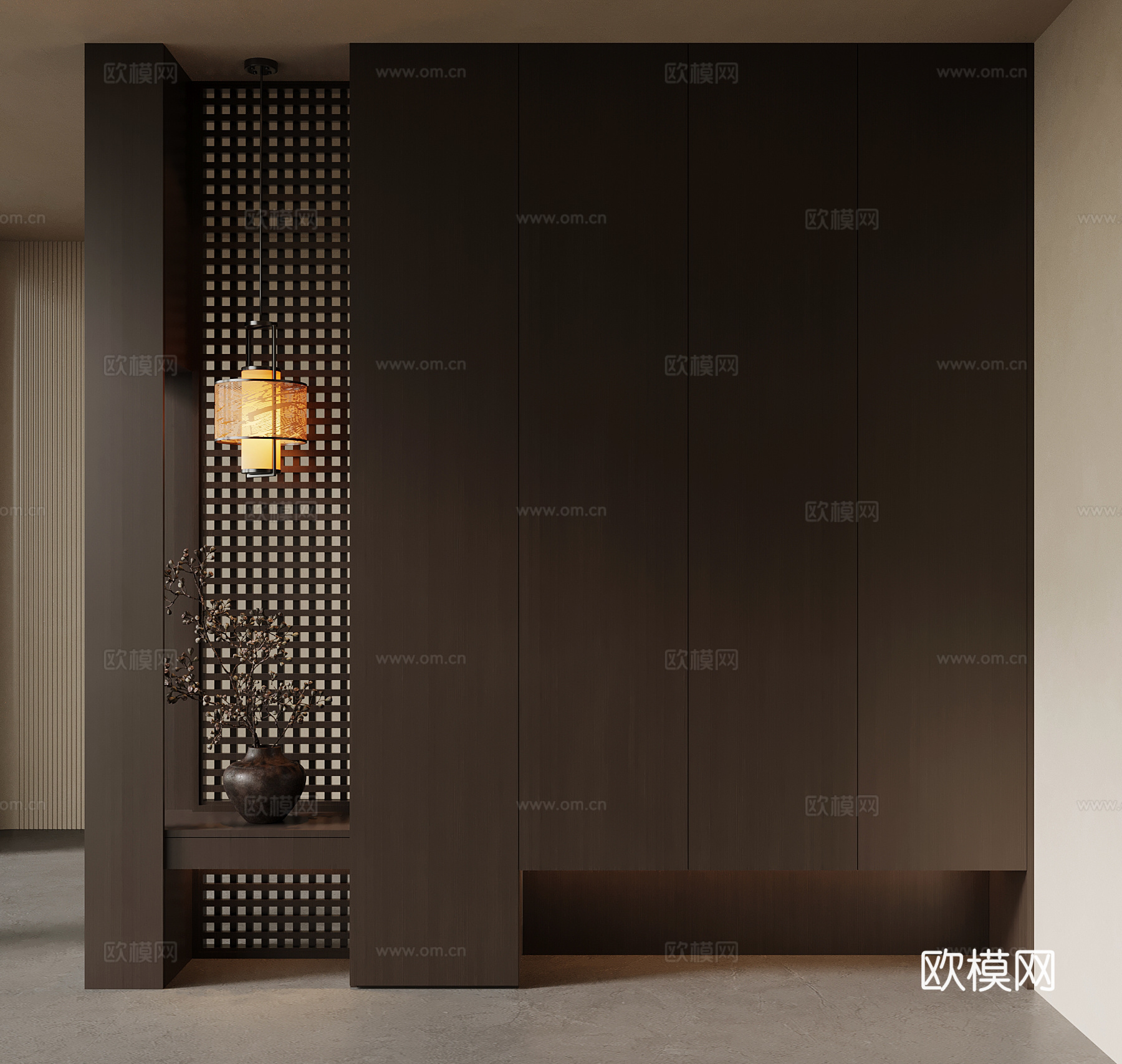 新中式玄关 玄关柜su模型