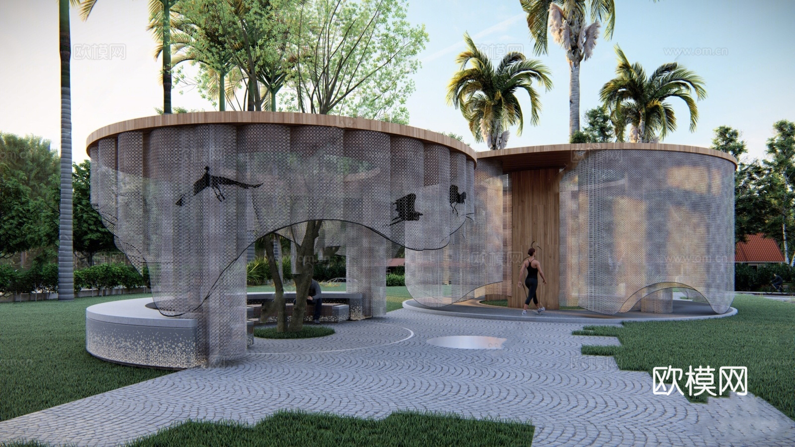 现代廊架 构筑物 景观构筑 景观小品su模型