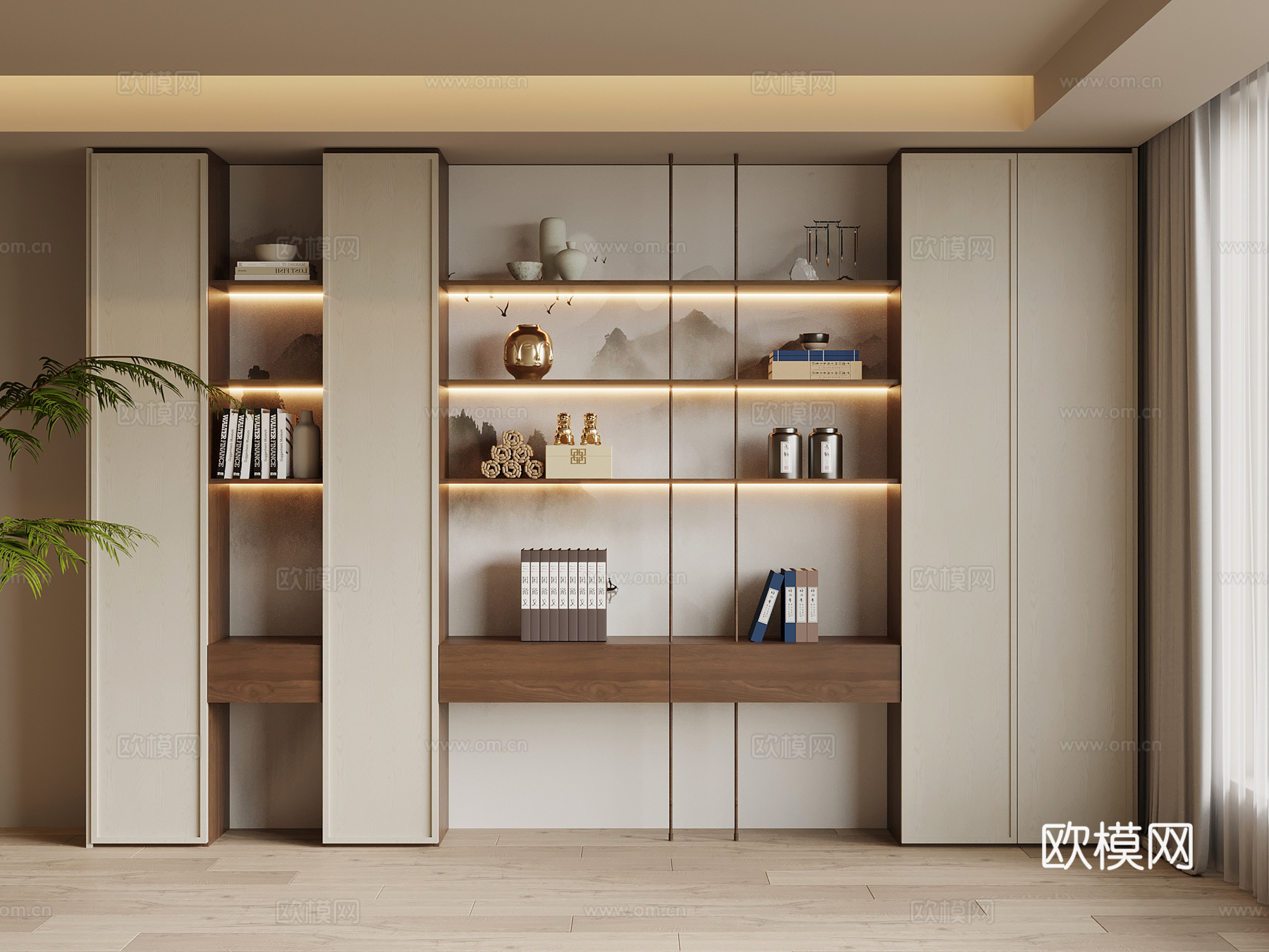 新中式书柜 宋式风书柜su模型