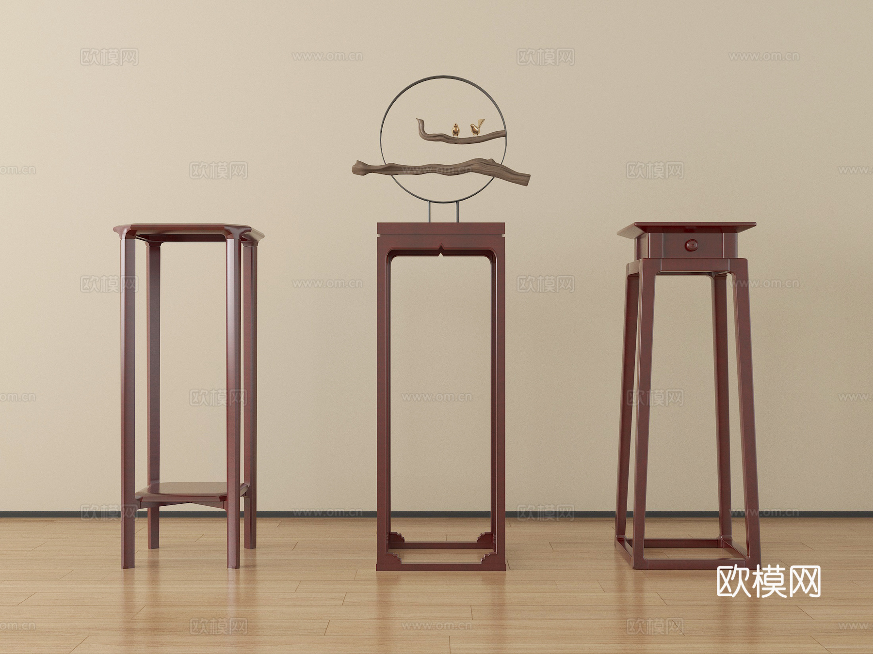 新中式花架 花几su模型