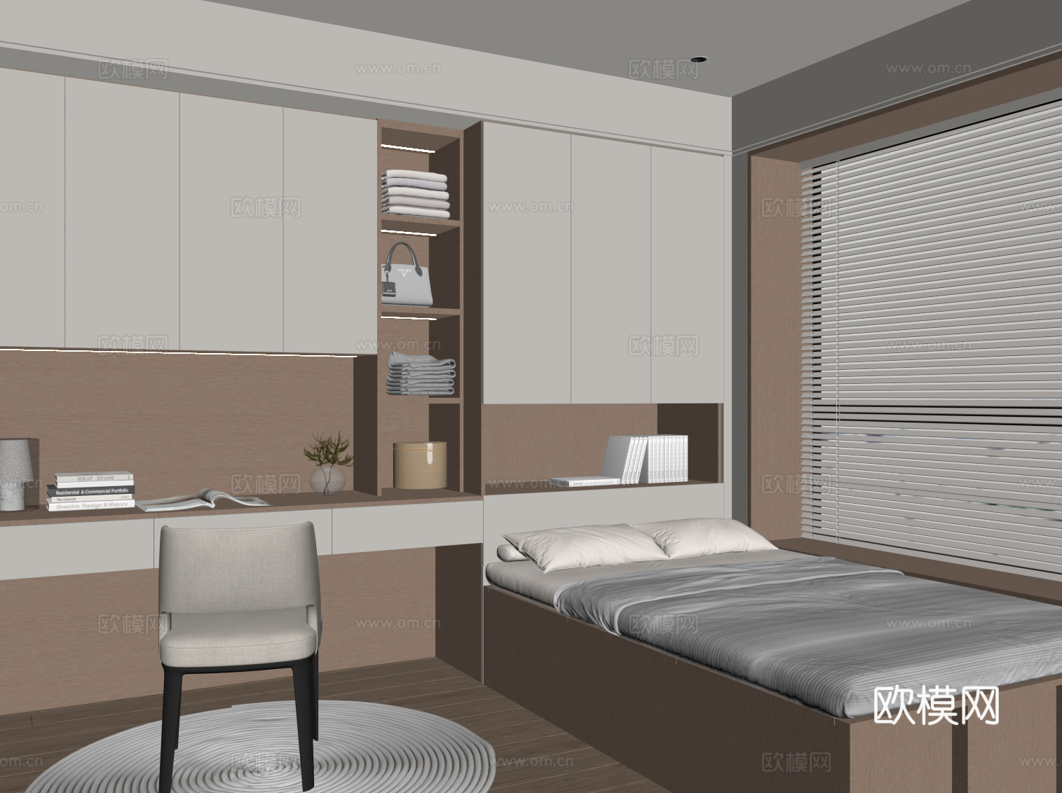 现代榻榻米卧室su模型
