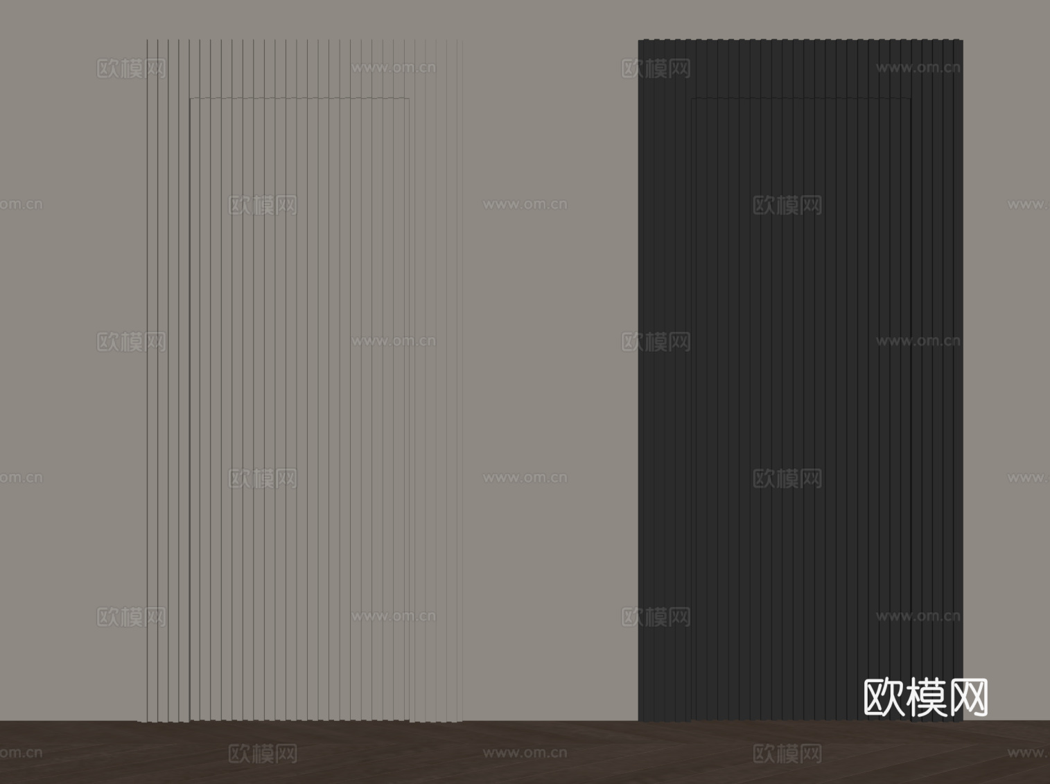 现代单开门 格栅隐形门su模型