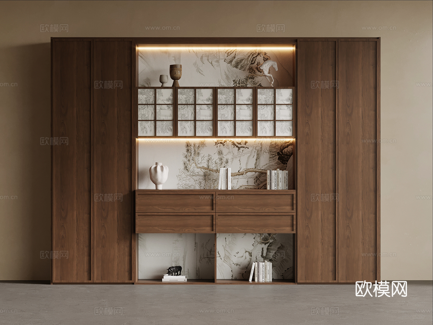 新中式书柜 宋式风书柜su模型