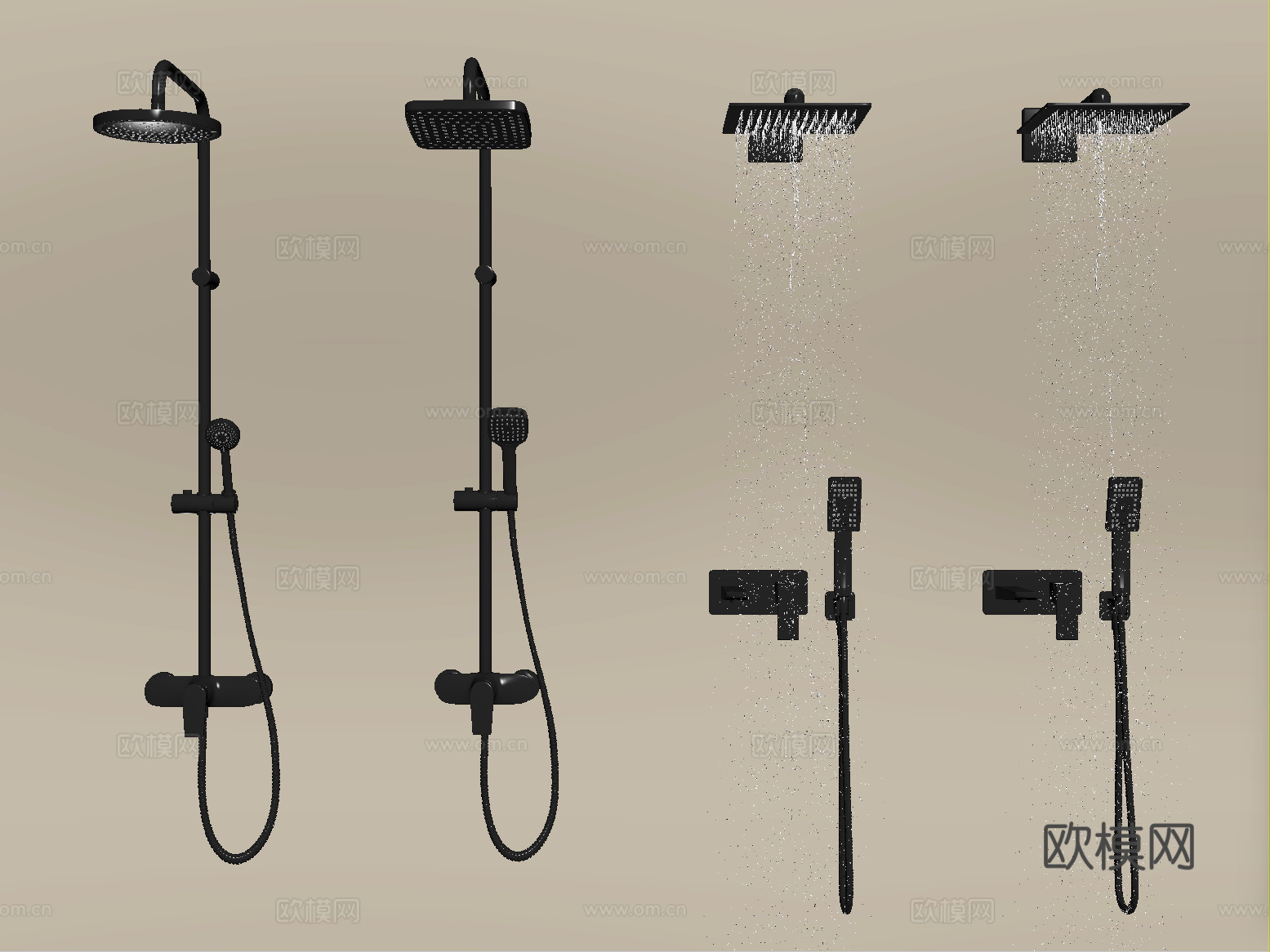 现代淋浴花洒 不锈钢花洒su模型