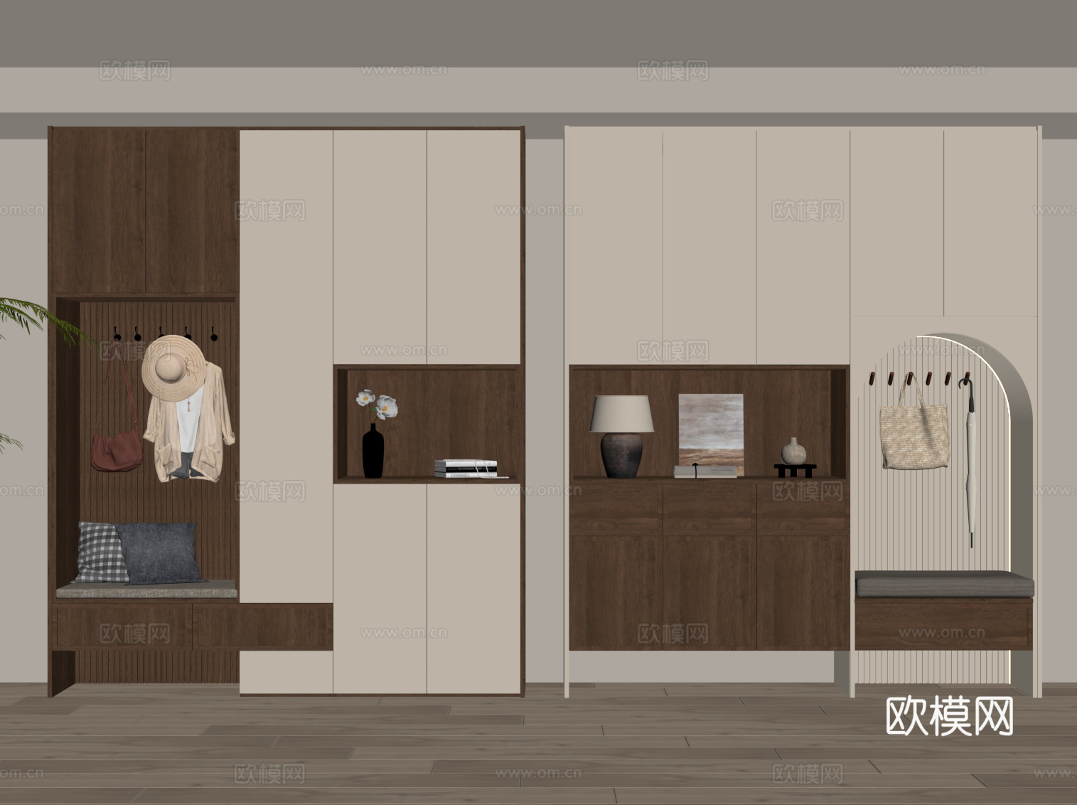 中古风鞋柜 入户鞋柜su模型