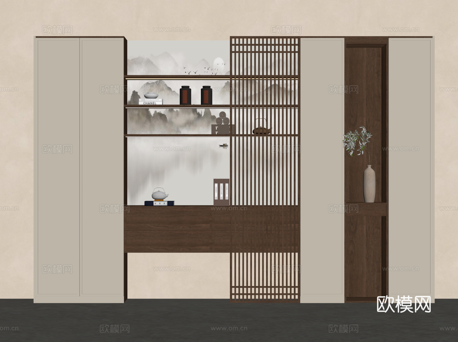 新中式书柜 宋式风书柜su模型