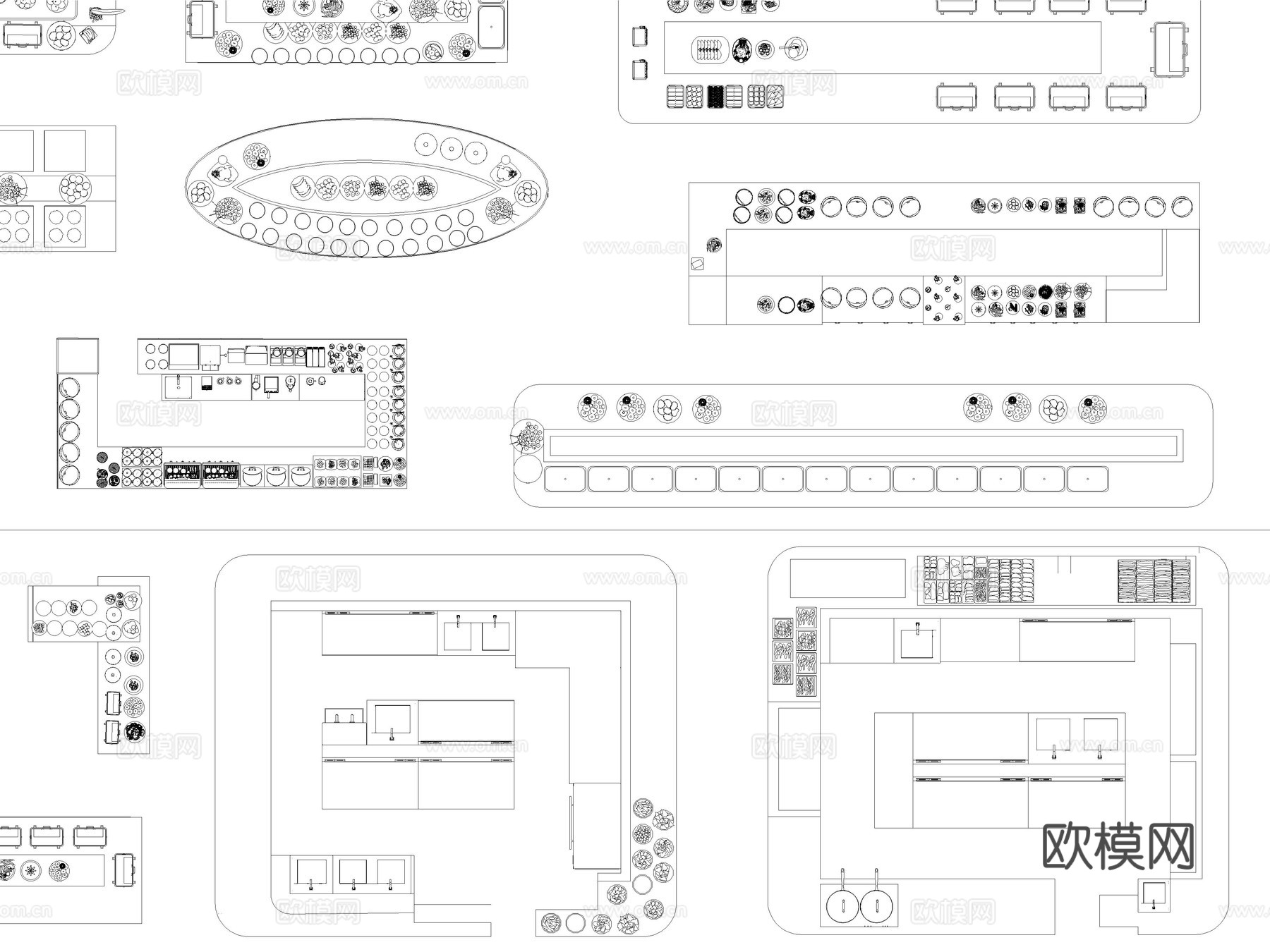 2026年最新自助餐厅餐台CAD图库cad施工图