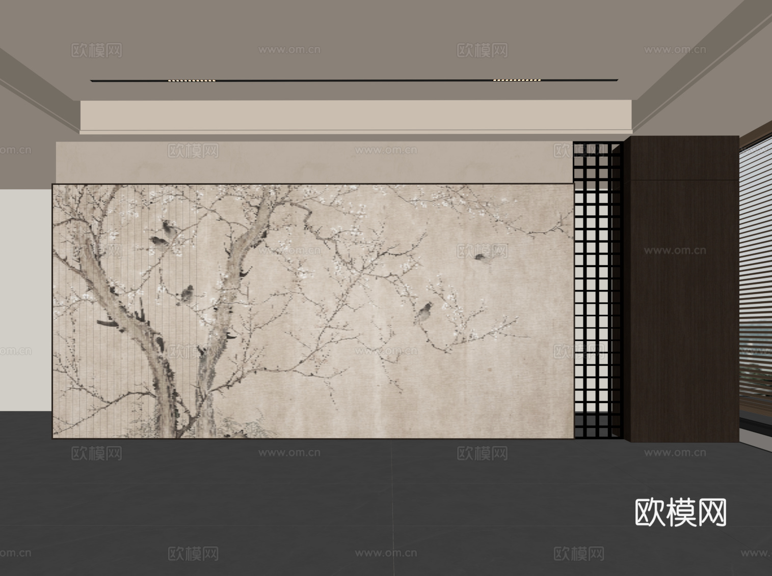 新中式背景墙su模型