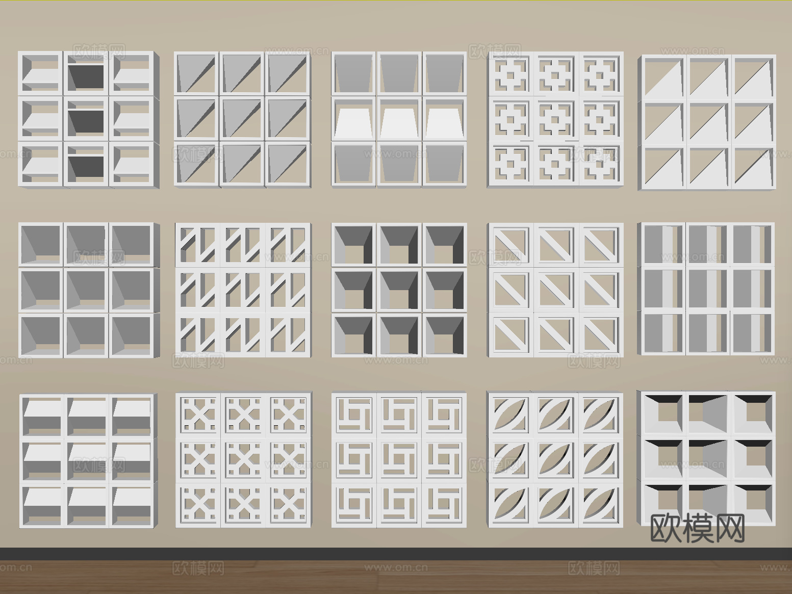 现代水泥砖隔断 镂空水泥砖隔断 空心砖 镂空砖su模型