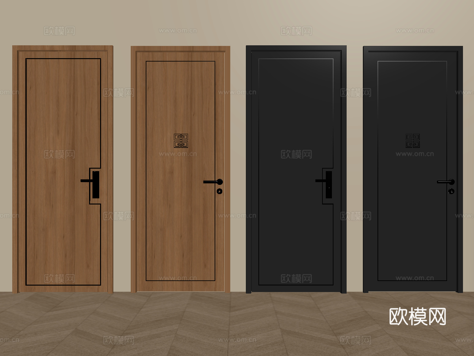 新中式单开门 卧室门 房门 木门 平开门su模型