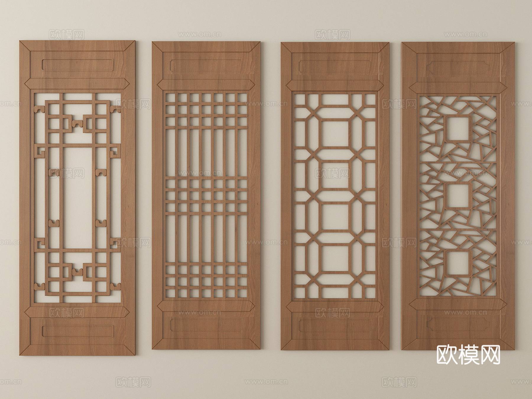 新中式镂空窗 镂花窗 花格 镂空花格窗su模型